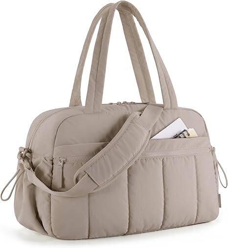 Front. Vulpecula Spade - Gym Bag for Women, Duffle Bag for Travel with Wet Pocket, Lightweight Carry on Weekender Duffel, Water Resistant - M-Camel.