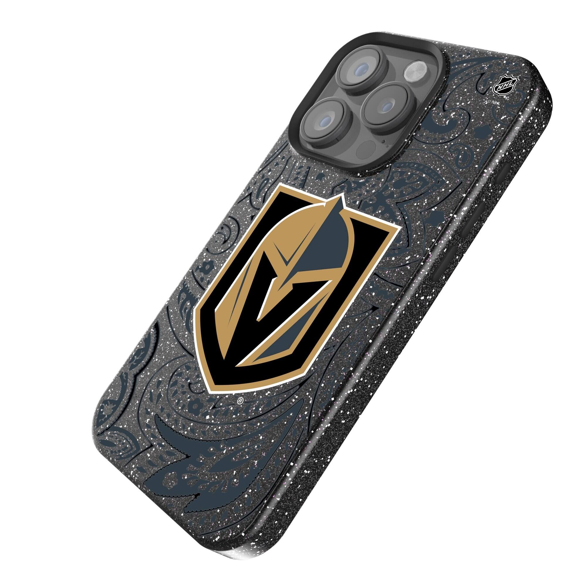 Alt View 1. Keyscaper - Black Vegas Golden Knights Paisley Bling iPhone Case - 14 - Black.