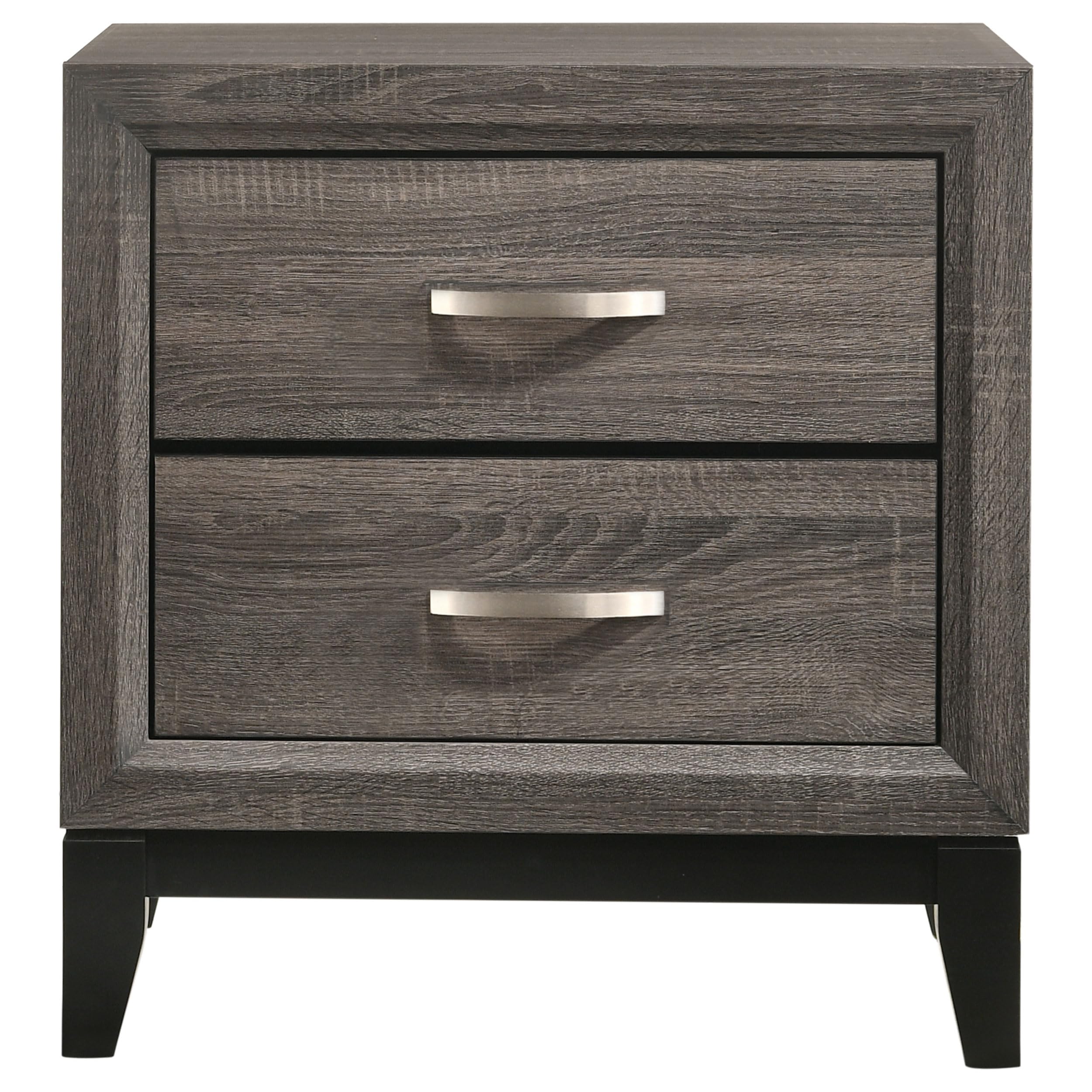 Front. Ashcroft Furniture - Columbus 2 Drawer Nightstand in Gray Oak and Black - Gray.