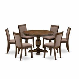East West Furniture - 7-Pc Dining Set - Kitchen Pedestal Table and 6 Coffee Color Parson Chairs with High Back - Multi-Color