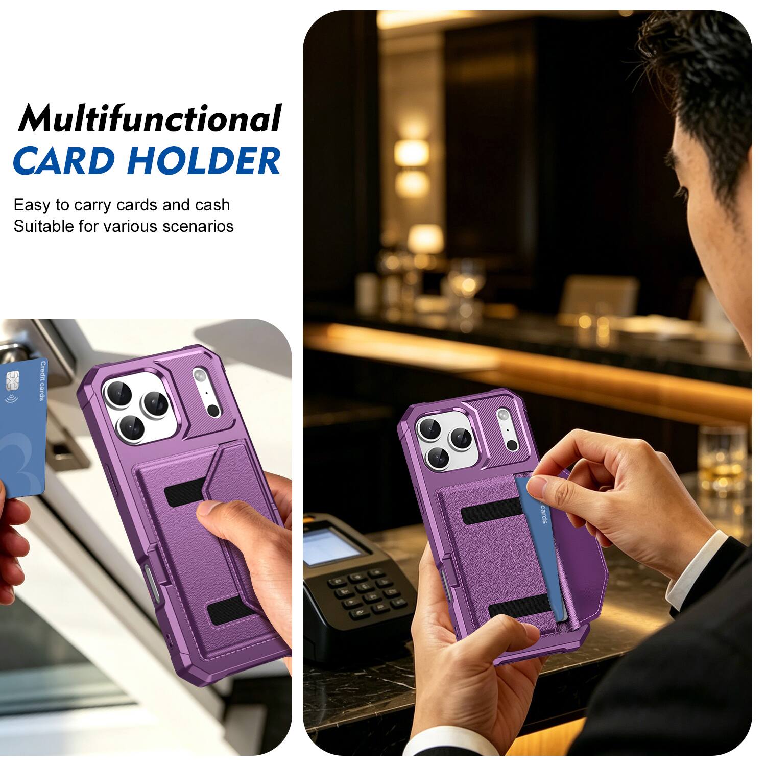 Multifunctional CARD HOLDER  
Easy to carry cards and cash  
Suitable for various scenarios