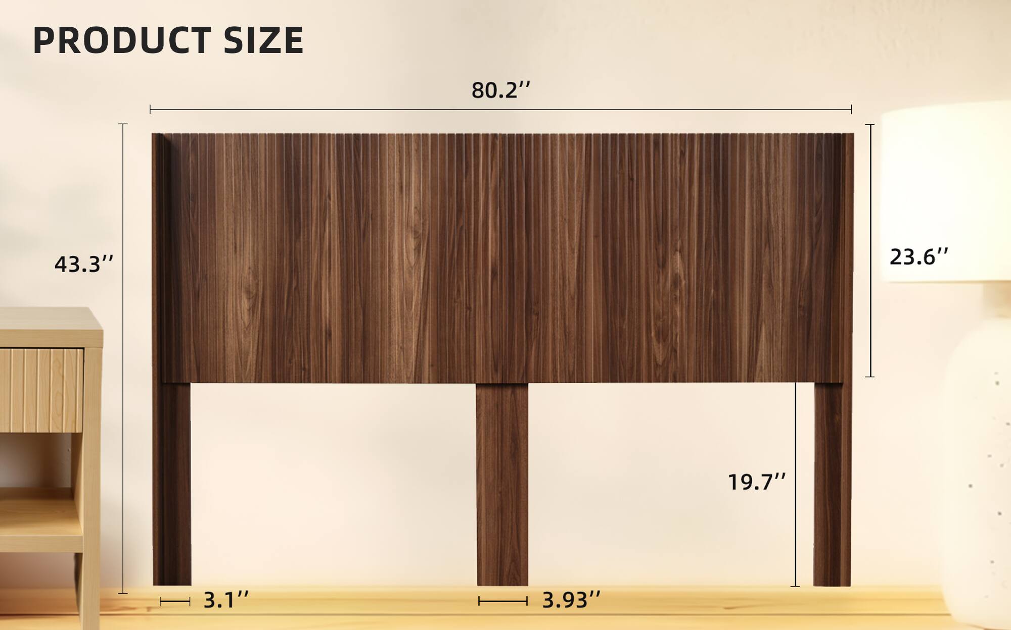 PRODUCT SIZE  
80.2" (width)  
43.3" (height)  
23.6" (depth)  
19.7" (leg height)  
3.1" (front leg width)  
3.93" (back leg width)