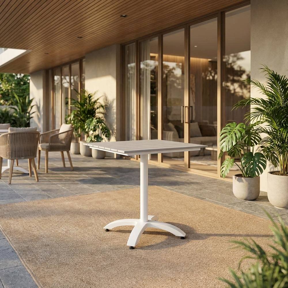 Angle. Outdoor Escape - Outdoor Patio Dining Table With Modern Design And Durable Surface - Gray.