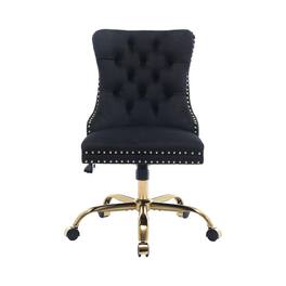 Ecooso - Modern Velvet Upholstered Tufted Button Home Office Chair with Golden Metal Base,Adjustable Swivel Chair - Black