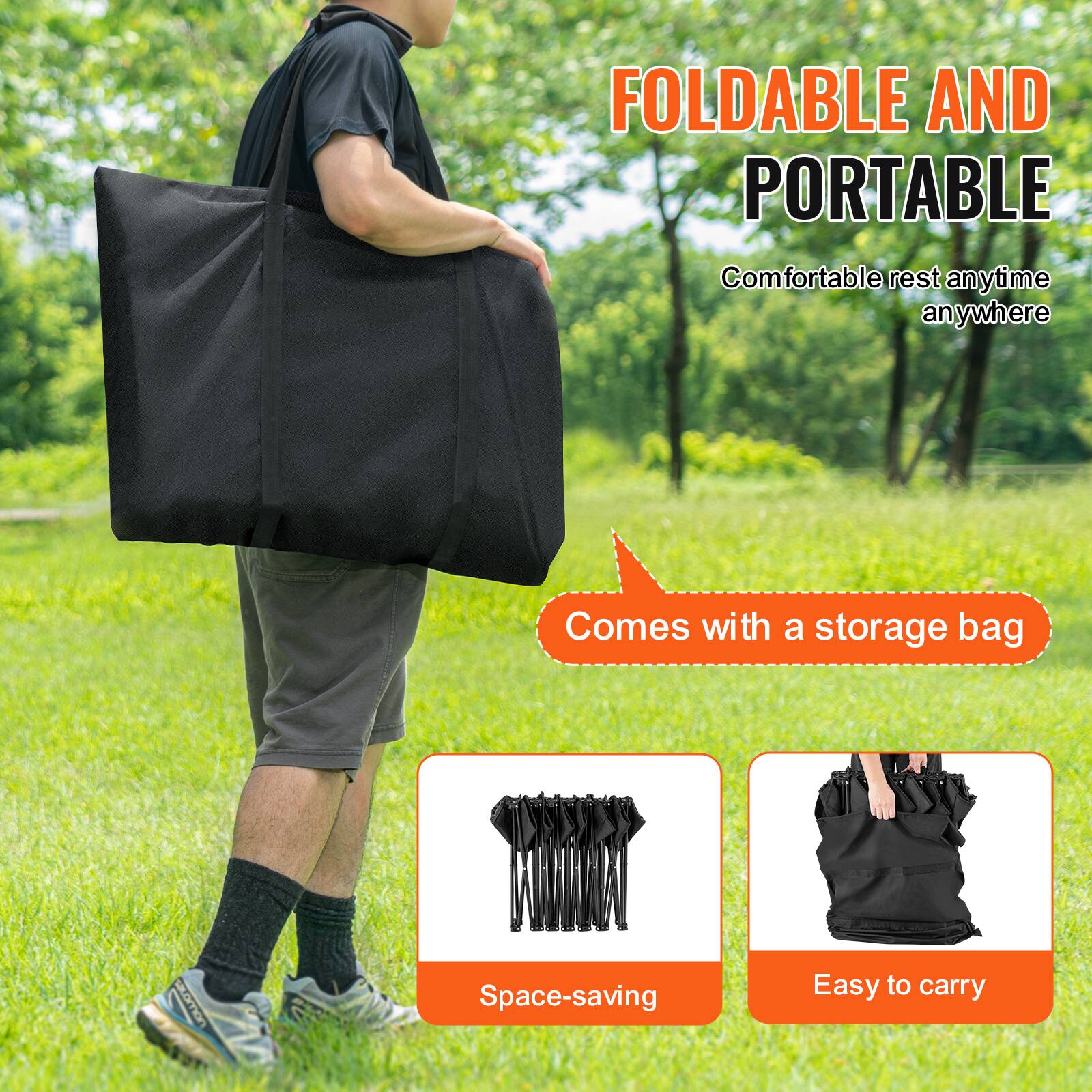 FOLDABLE AND PORTABLE  
Comfortable rest anytime anywhere  

Comes with a storage bag  

Space-saving  
Easy to carry