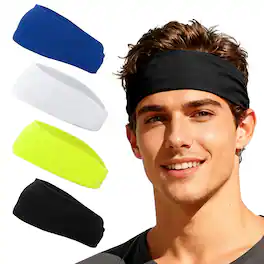 Unique Bargains - Sport Headbands for Men & Women, Stretchy Sweatband Absorbent Headbands, 4pcs - For Yoga/Sports/Running/Fitness/Cycling - Black/White/Bright Blue/Fluorescent Yellow