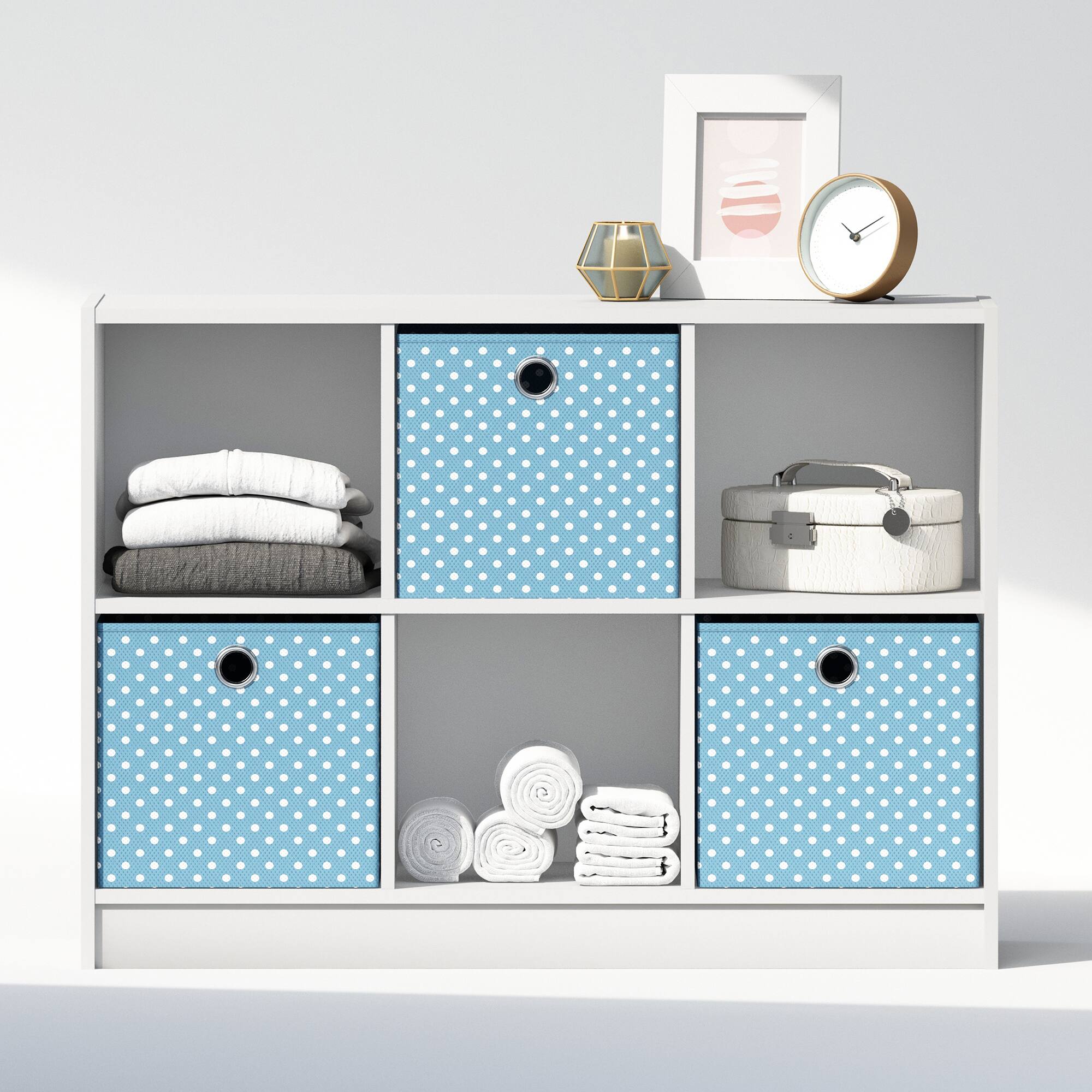 Alt View 4. Furinno - Cubic Multipurpose Clothing & Closet Storage Organizer Shelf with Bin Drawers, 6-Cube - White/Light Blue.