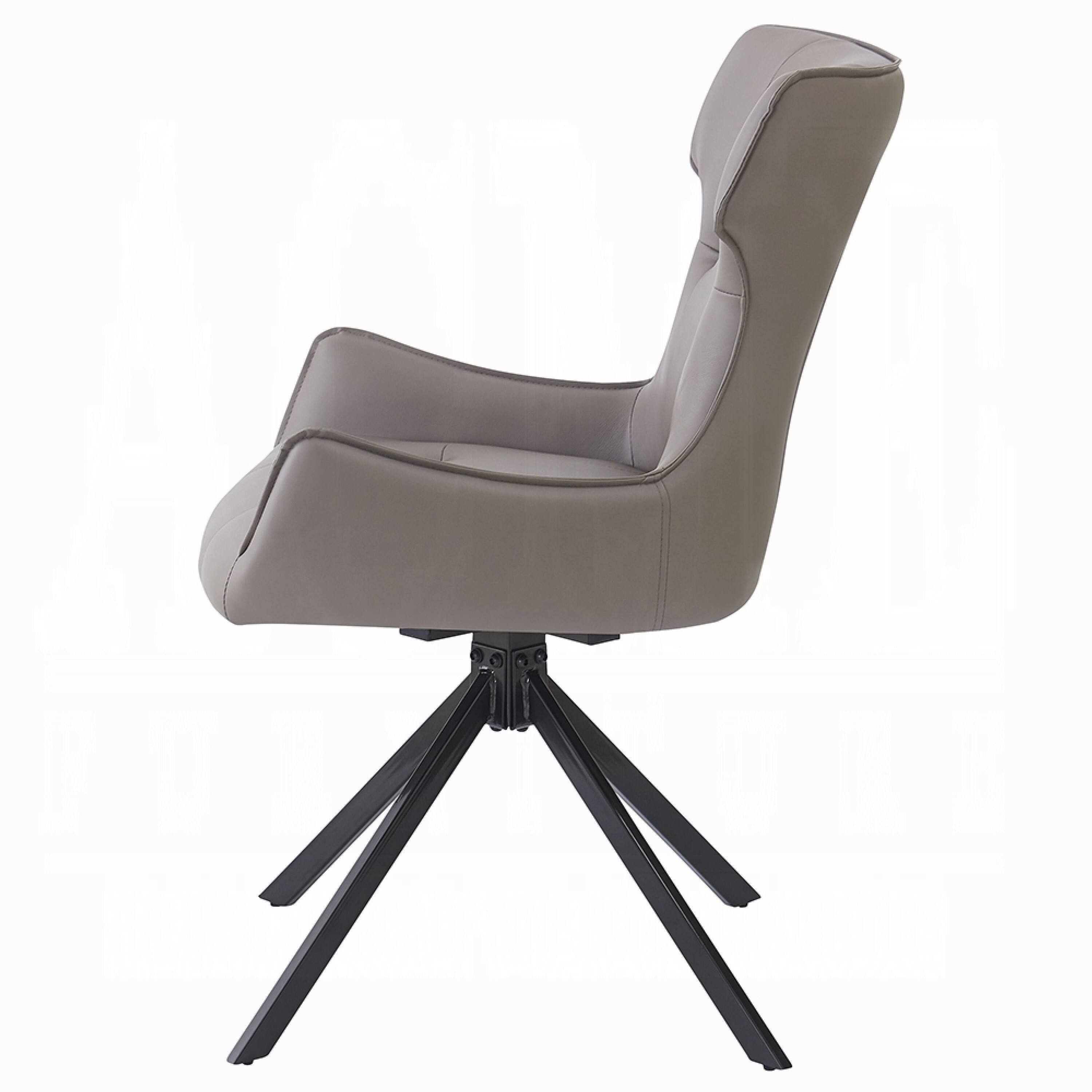 Alt View 2. Manhattan Lane - Mita Swivel Wingback Side Chair Set of 2, Tufted Faux Leather, Black Metal - Taupe Gray, Black.