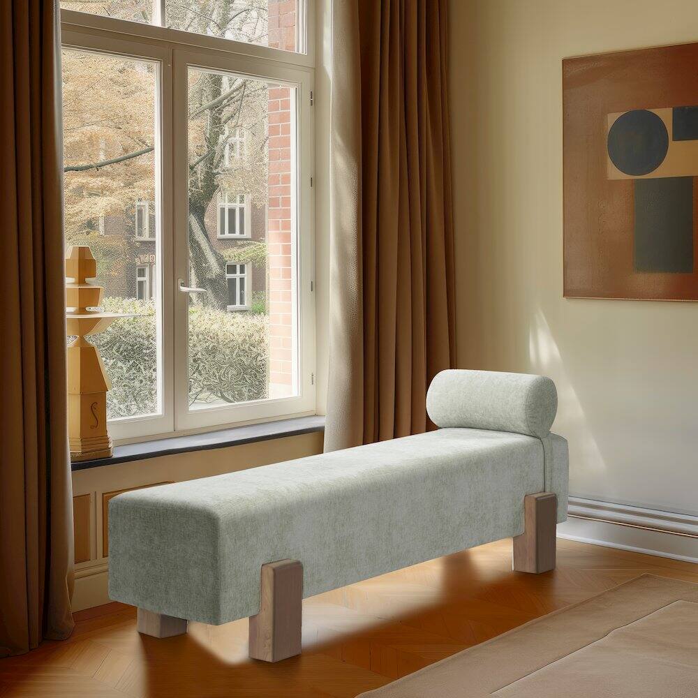 Alt View 1. Meridian Furniture - Edison Mint Green Chenille Fabric Bench - Blue.