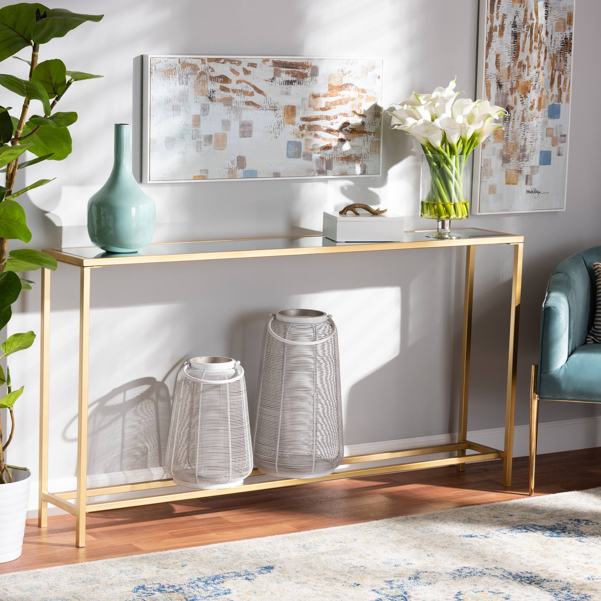 Alt View 2. Baxton Studio - Alessa Modern and Contemporary Glam Finished Metal and MirroGlass Console Table - Gold.