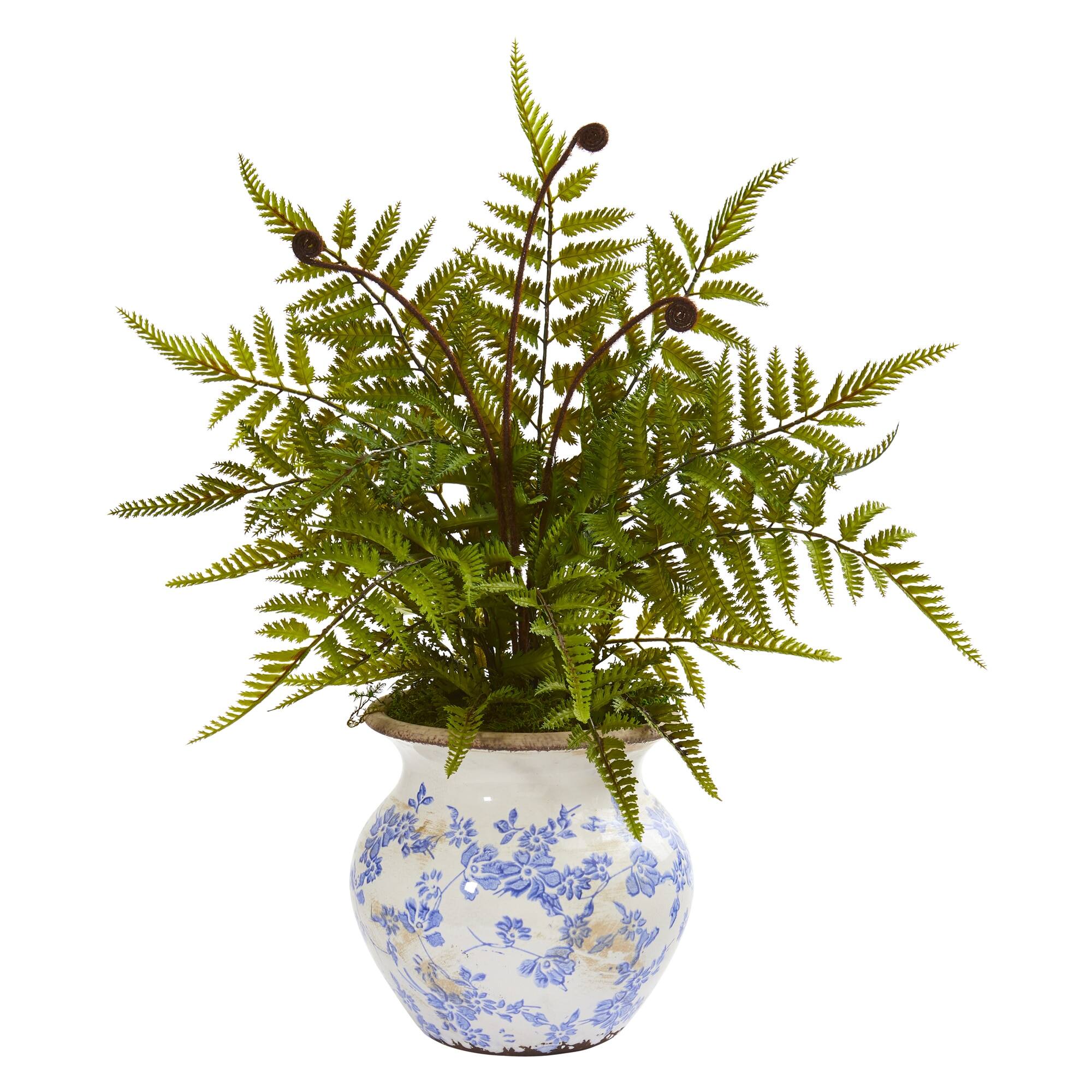Front. BreeBe - 17" Fern Artificial Plant in Floral Planter - Green.