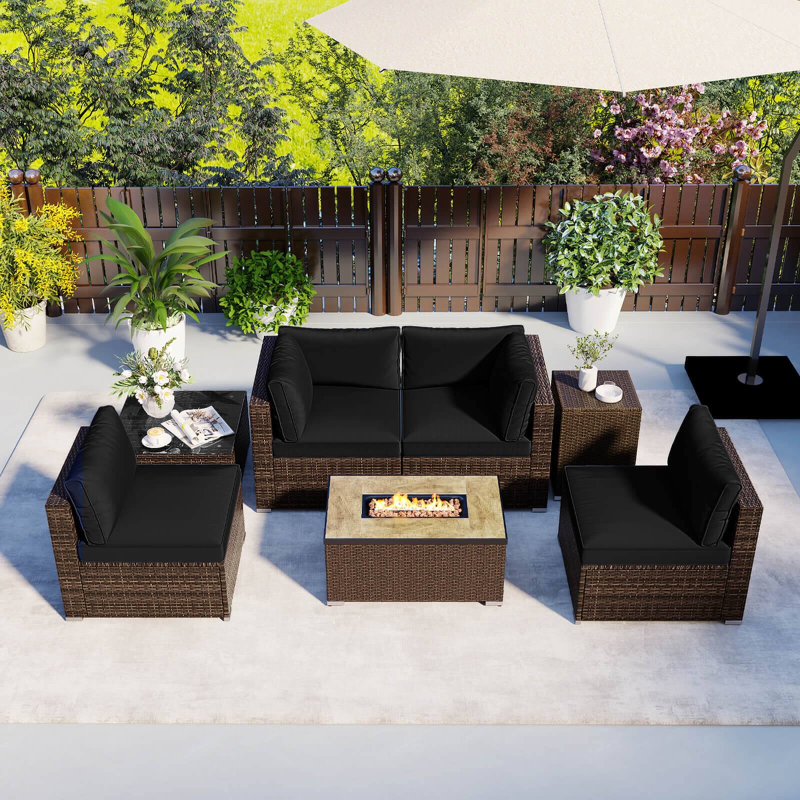 Alt View 1. Costway - Costway 7 Pieces Outdoor Furniture Set with 32" Fire Pit Table and Propane Tank Cover - Black.