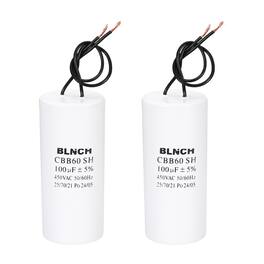 Unique Bargains - 2pcs 100uF CBB60 Running Capacitor, AC 450V 2 Wire for Air Compressor, Washing Machine, Refrigerator, Air Conditioner - White