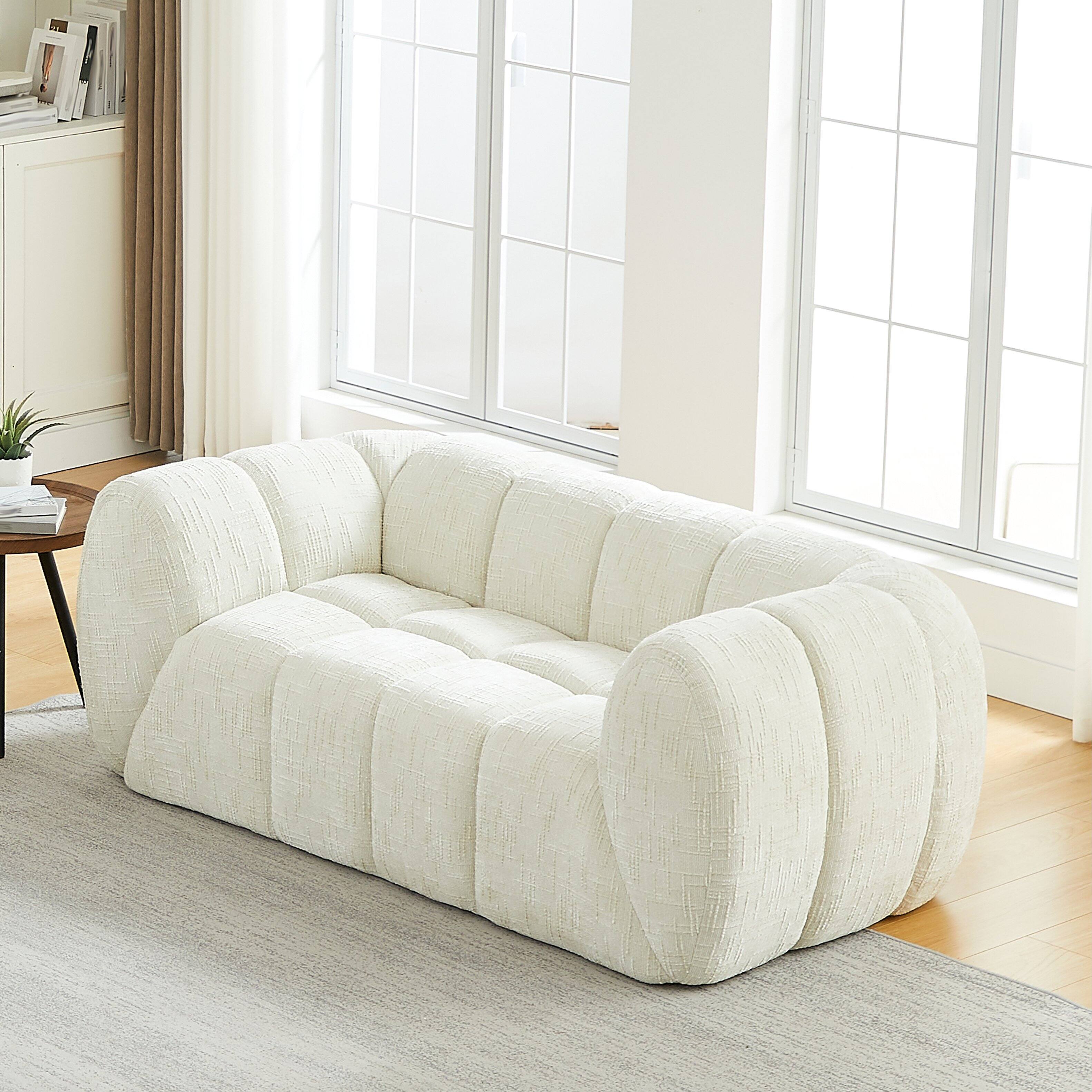 Left. Anysun - Chenille Pure Foam Loveseat Sofa – Modern Quilted Cloud, Deep-Seat Comfortable Chenille Frabic - Beige.