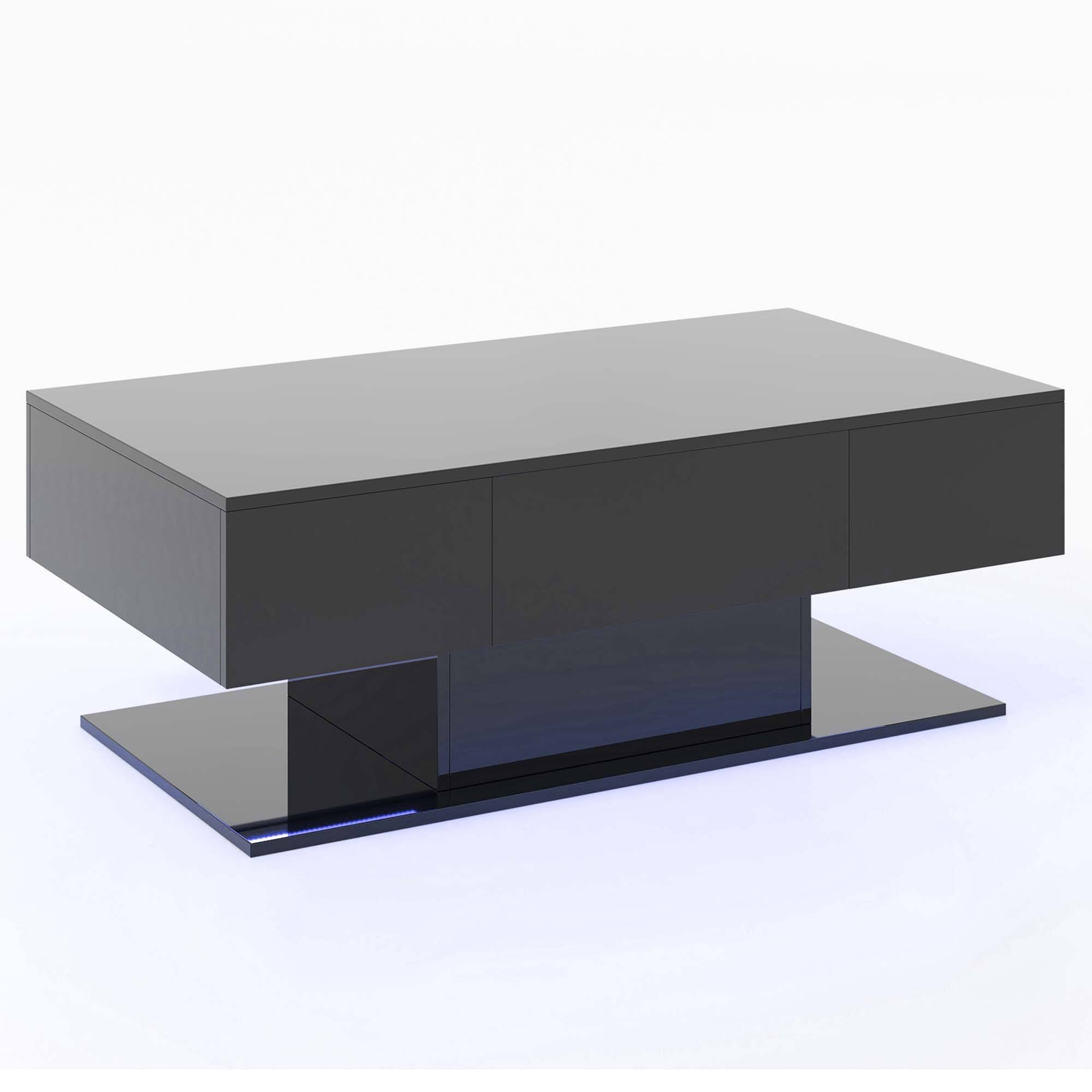 Alt View 17. Costway - LED Coffee Table with 2 Drawers 20-Color Dimmable LED Lights & Remote Control Black - Black.