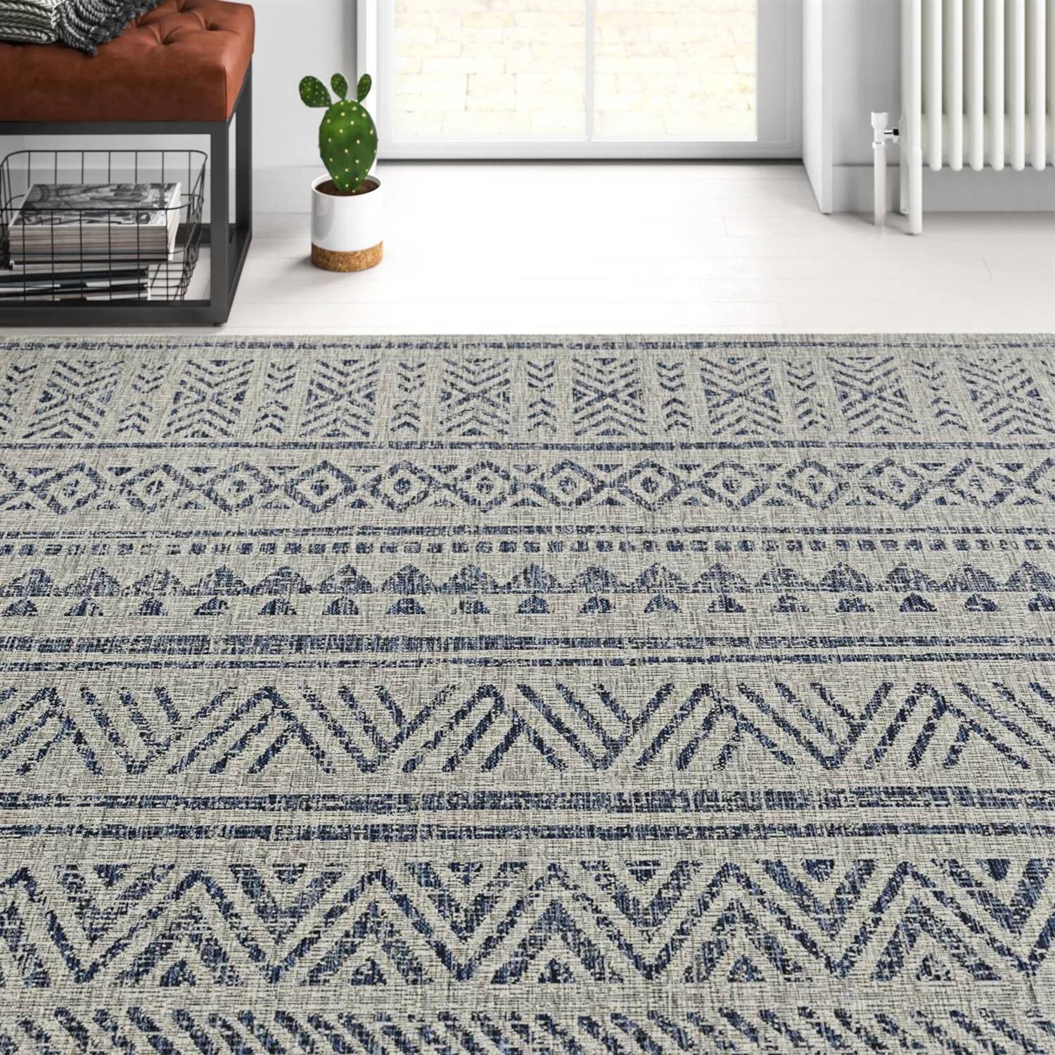 Angle. Hivvago - 6.5 ft. x 9 ft. Blue Grey Chevron Coastal Boho Style Indoor Outdoor Area Rug - Blue Grey.