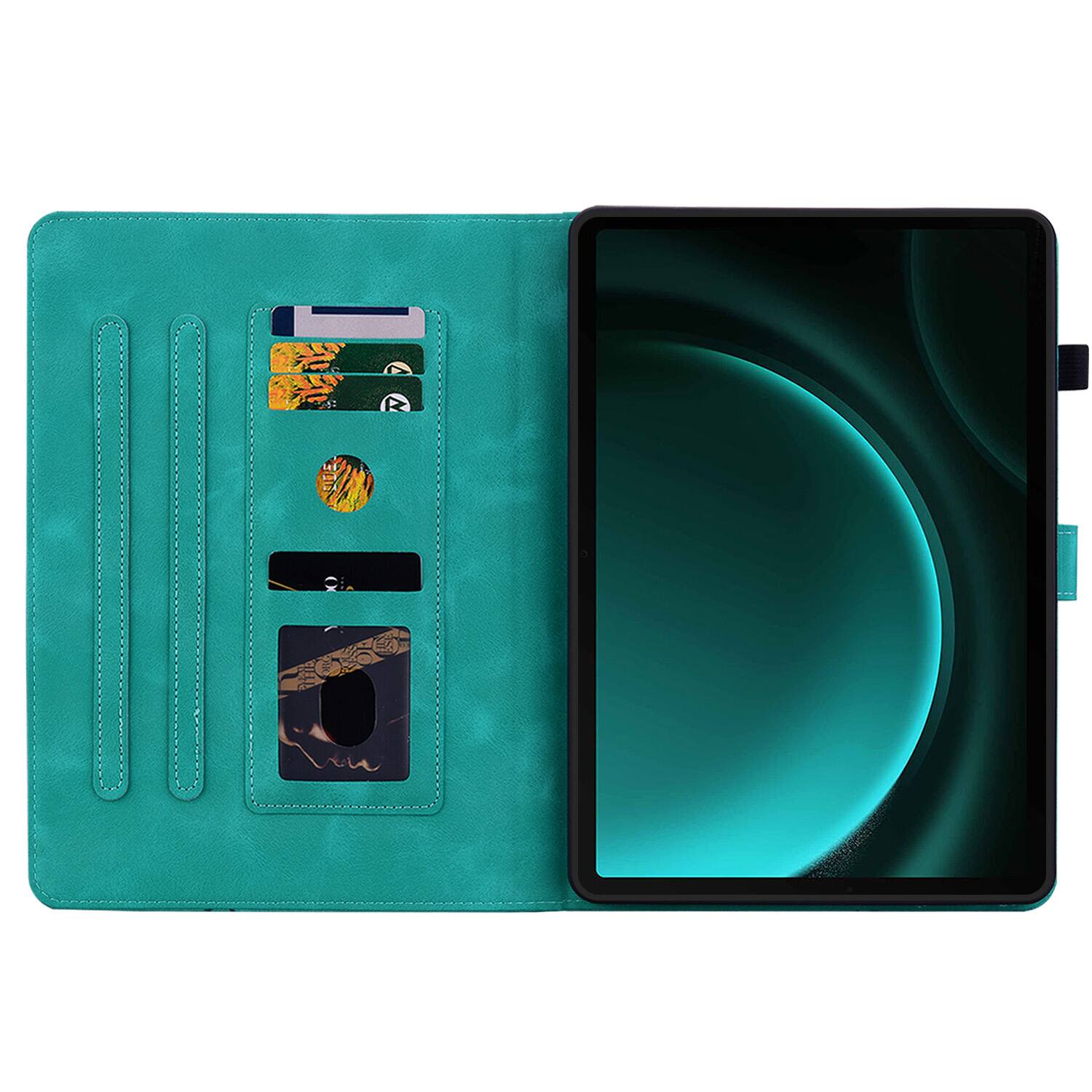 Back. Dteck - Case for Samsung Galaxy Tab S10 FE & S10 Lite and S9 FE & S9,Embossed Pattern PU Leather Flip Card Holder Stand Cover - Green.