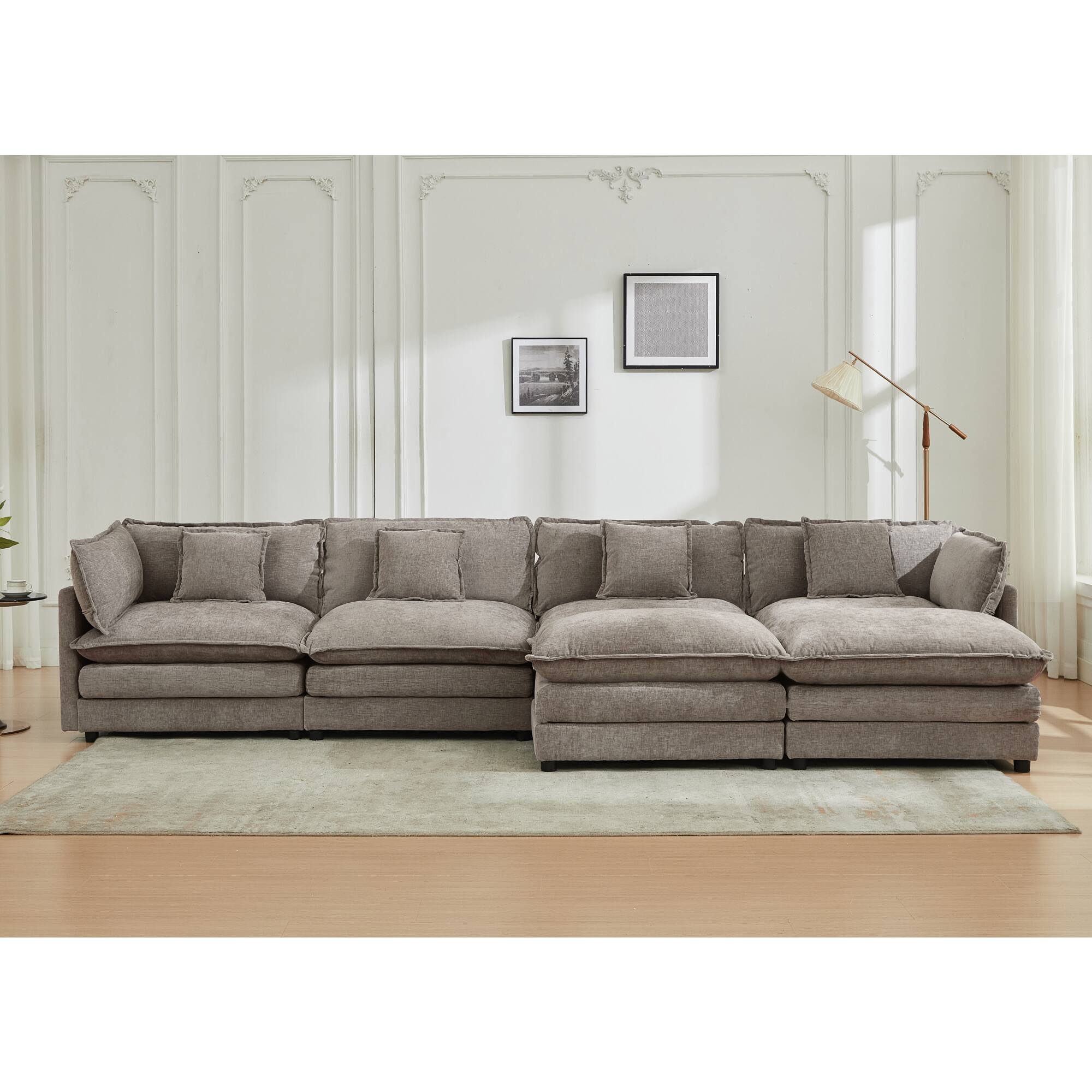 Alt View 7. KERDOM - 149 inch Chenille U-Shape Couch with Pillows, Big Family Deep Seat Modular Sofa with 2 Ottomans, Extra Large with Chaise - Grey.