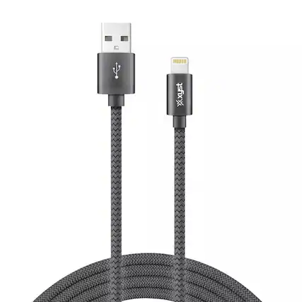 Front. Xyst - Charge and Sync USB to Lightning Braided Cable 10Ft - Black.