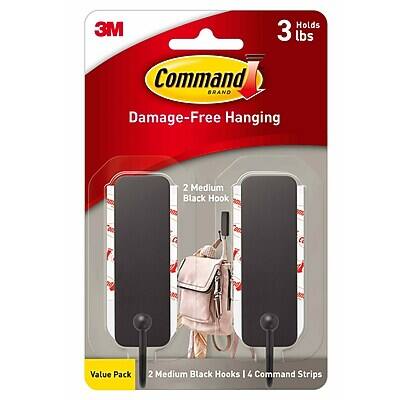 3M Command Brand Damage-Free Hanging  
Holds 3 lbs  
2 Medium Black Hooks  
Value Pack  
2 Medium Black Hooks & 4 Command Strips