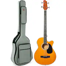 Best Choice Products - Acoustic Electric Bass Guitar w/ Equalizer, Truss Rod, Padded Gig Bag - Aged Natural