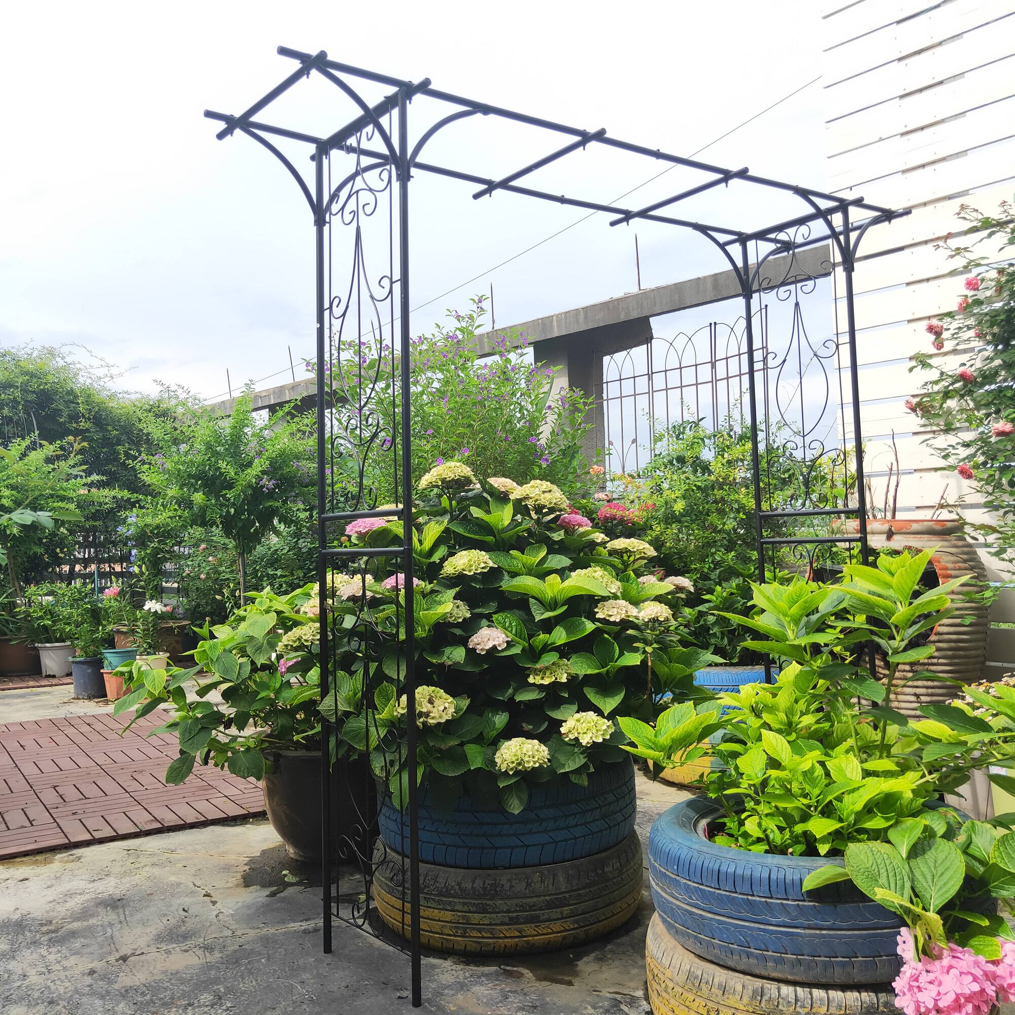 Alt View 2. Loheer - 6.69 x 1.71 x 6.76 ft Metal Garden Arch Plant Support Trellis for Outdoor Wedding Garden - Black.