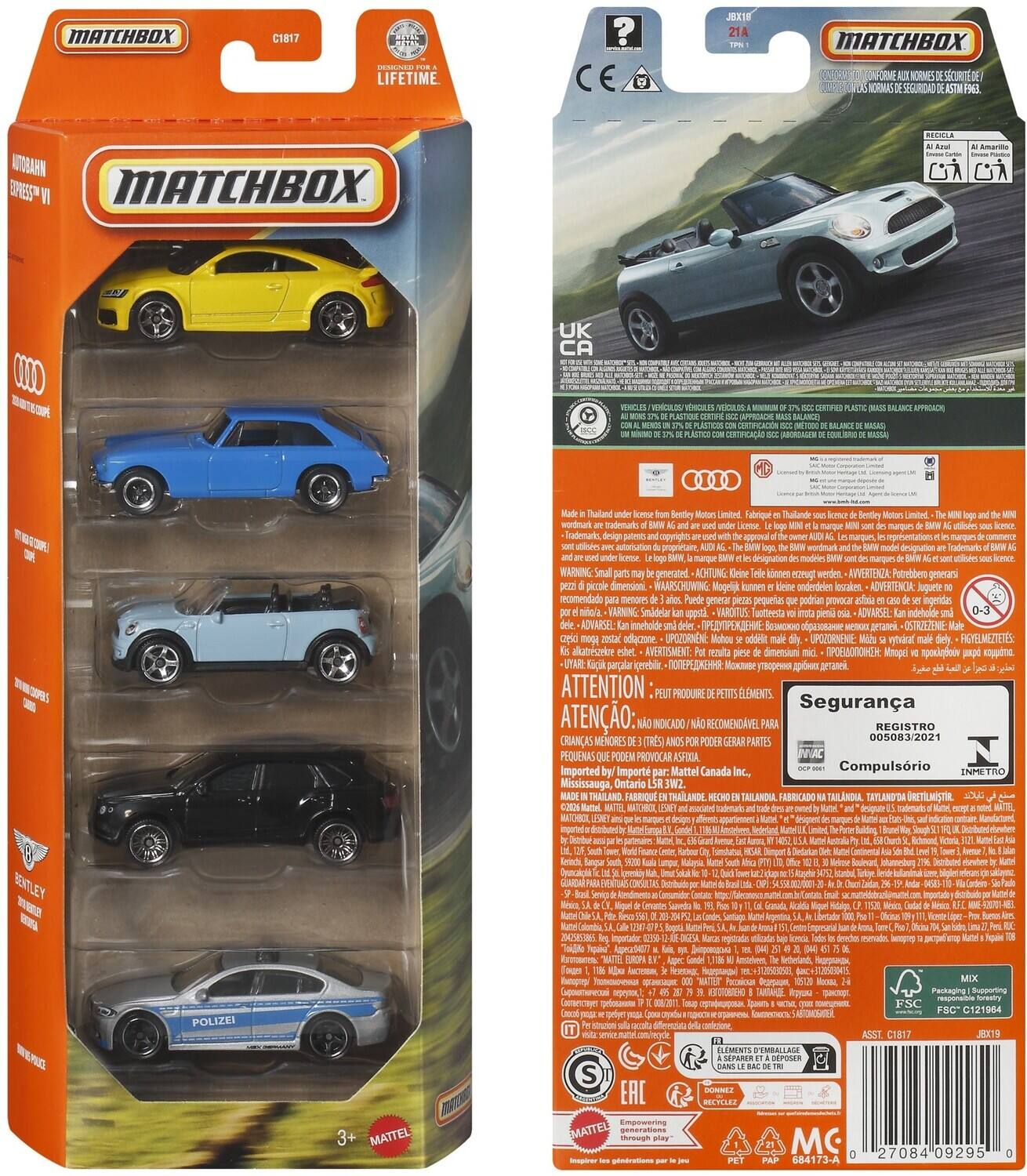 MATCHBOX C1817  
JX1 21A  
MATCHBOX  
LIFETIME  
ONPORME NORMES SECURIT NORMAS SEGURIDAD AOAN EIPESS VI  
MATCHBOX CO UK CA VIIGLO PLISTEN APPROADHE LISTER CHECADEN S1200 SALARCS GERTIFICAAO PPROAC  
Thailand Bentiey Notun Lmied Fabrique Thailande Bentley Landted  
wordsask mademarto Liommse meque utin Inadmurio drign approval iurques, mgrsentations commenc Iutartisation proprietare worddnark dcsignation Trademuri marque dniqnation modrin  
WARNING generated ACHTUNG Gene kienee Bn werden AVVERTENZR Potrebber genesarsi piccale dimenion WAARSCHUWING Hogripk kunnes Bene andedrles bualme Juguete recomendado memom Puede generar pietns pequetas podtuam prvocar ingeridias  
VARNING Smidelar upprl VARCITUS uotteesta pim ADVARSEL indetolde ADWARSEL inneholde gesates