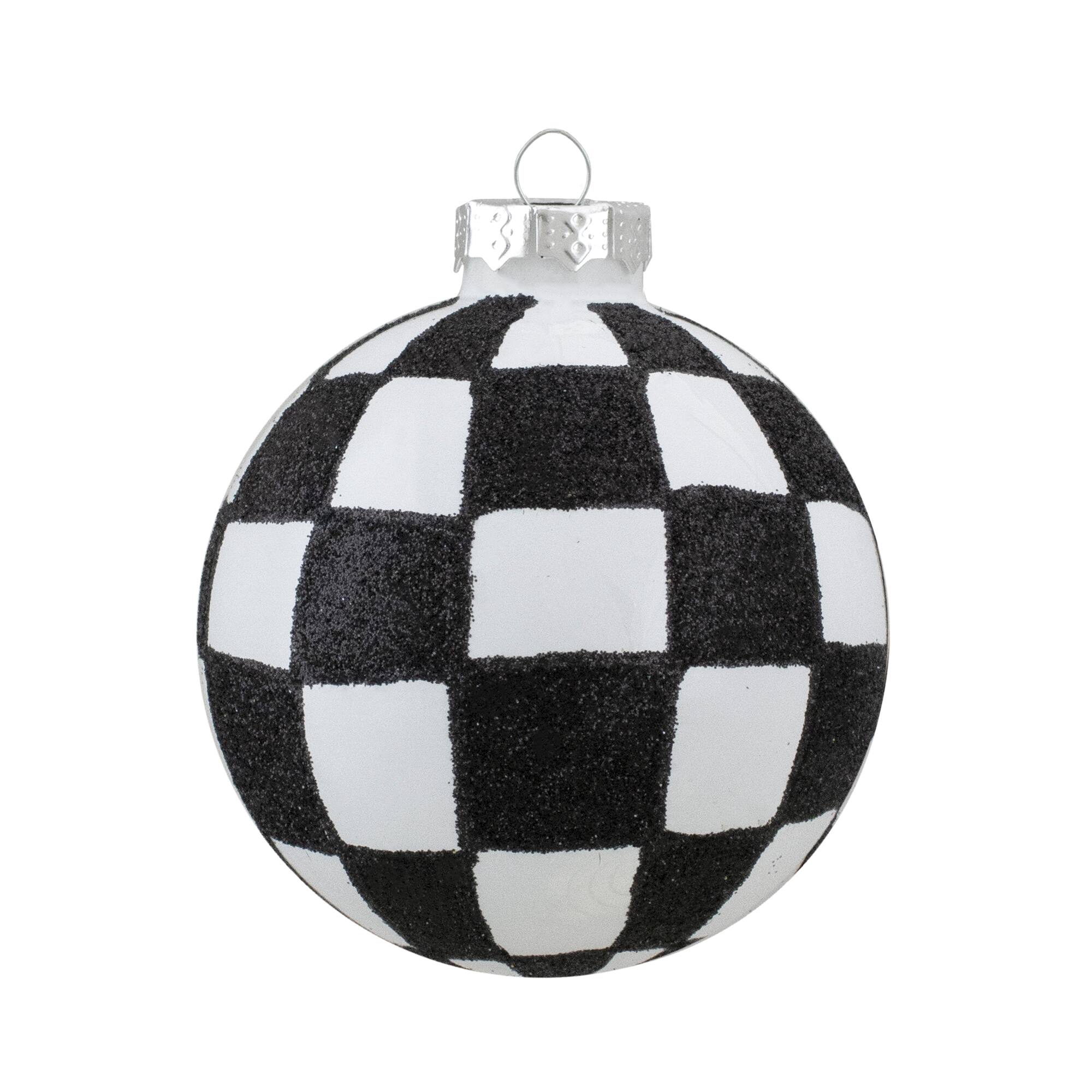 Alt View 5. Northlight - Zig Zag and Checkered Christmas Glass Ball Ornaments - 2.75" (67mm) - White and Black- 4ct - White.