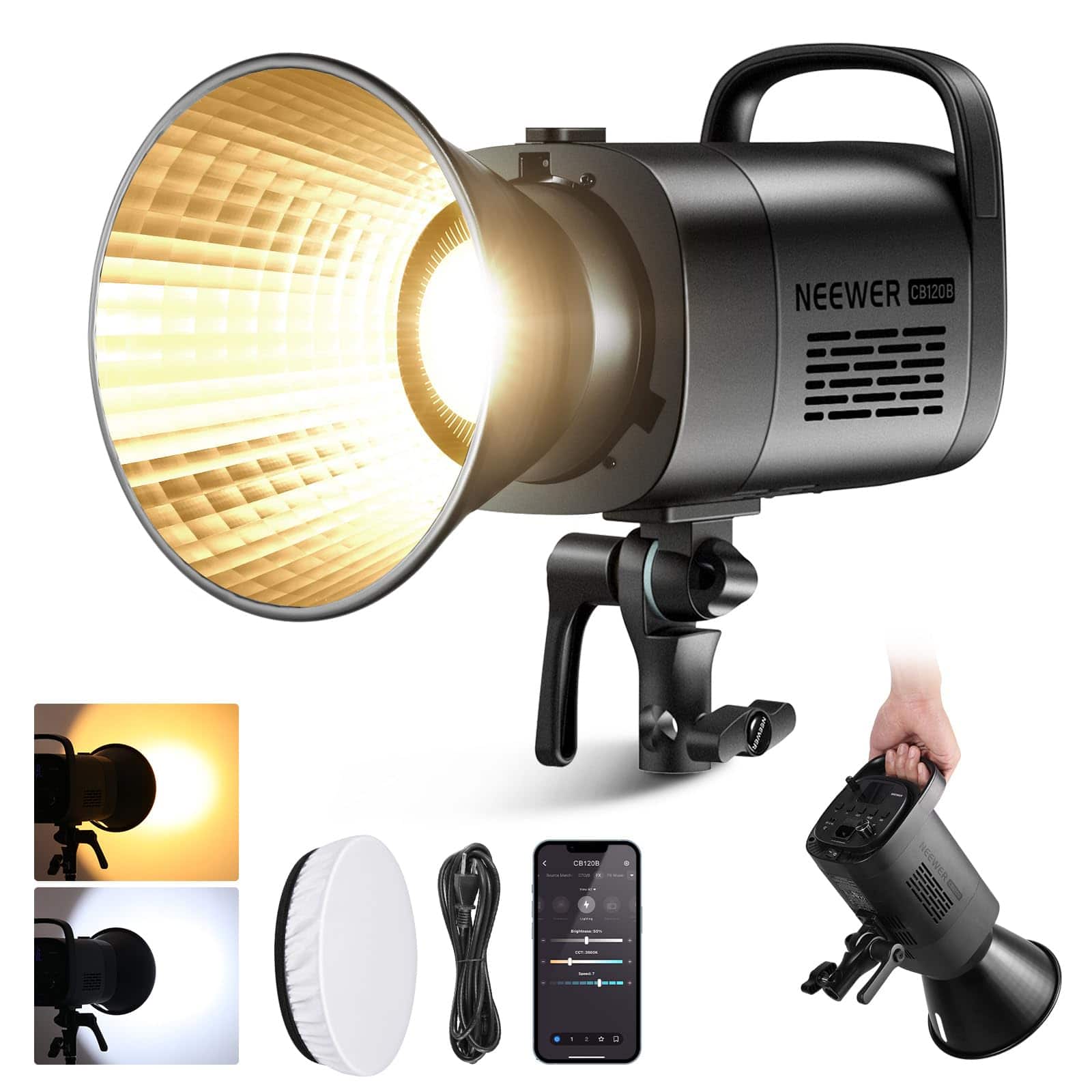 Neewer - 120W Bi-Color LED Video Light - APP/2.4G Controlled COB with Bowens Mount for Studio