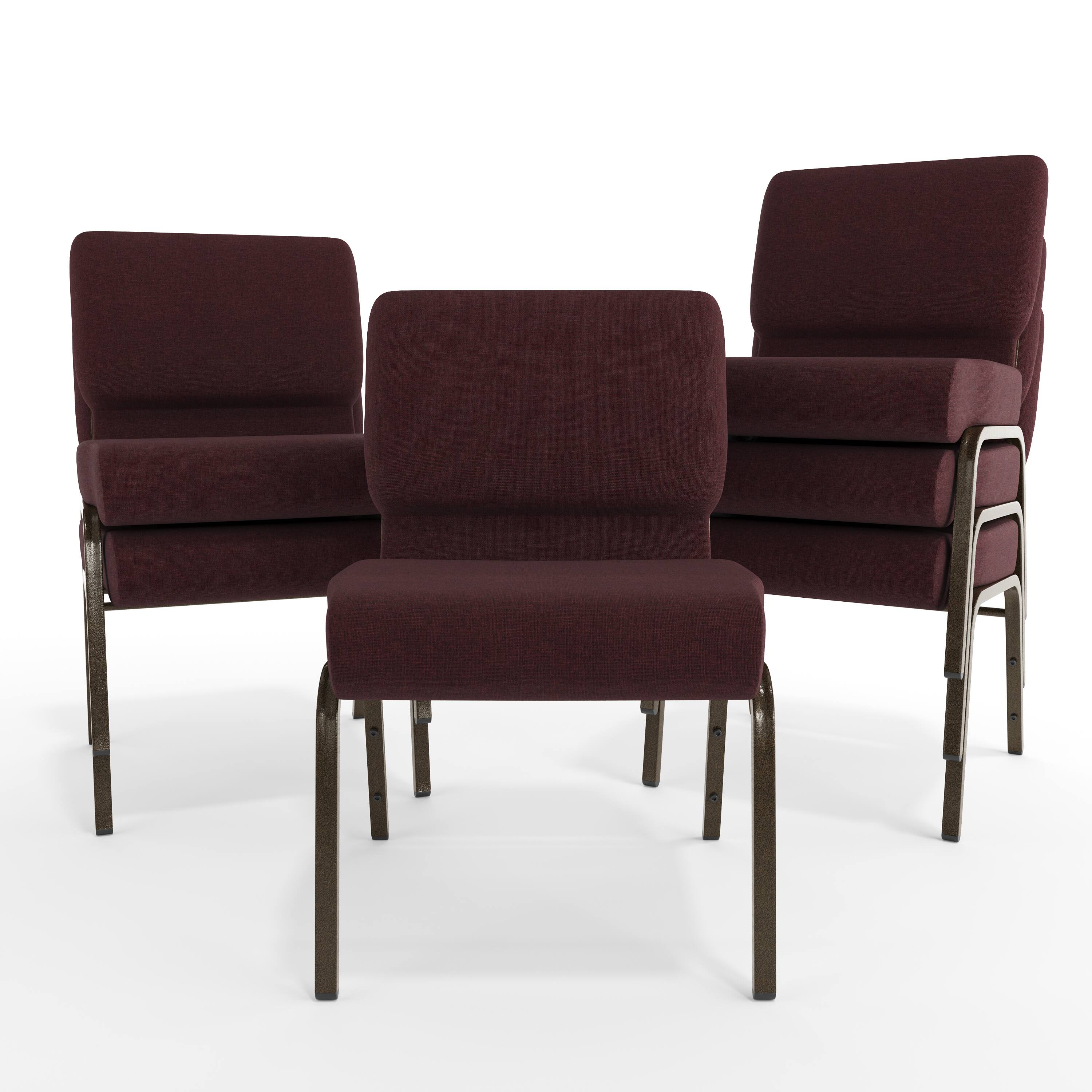 Alt View 10. Emma + Oliver - 21"W Stackable Church/Reception Guest Chair - Plum Fabric/Gold Vein Frame.