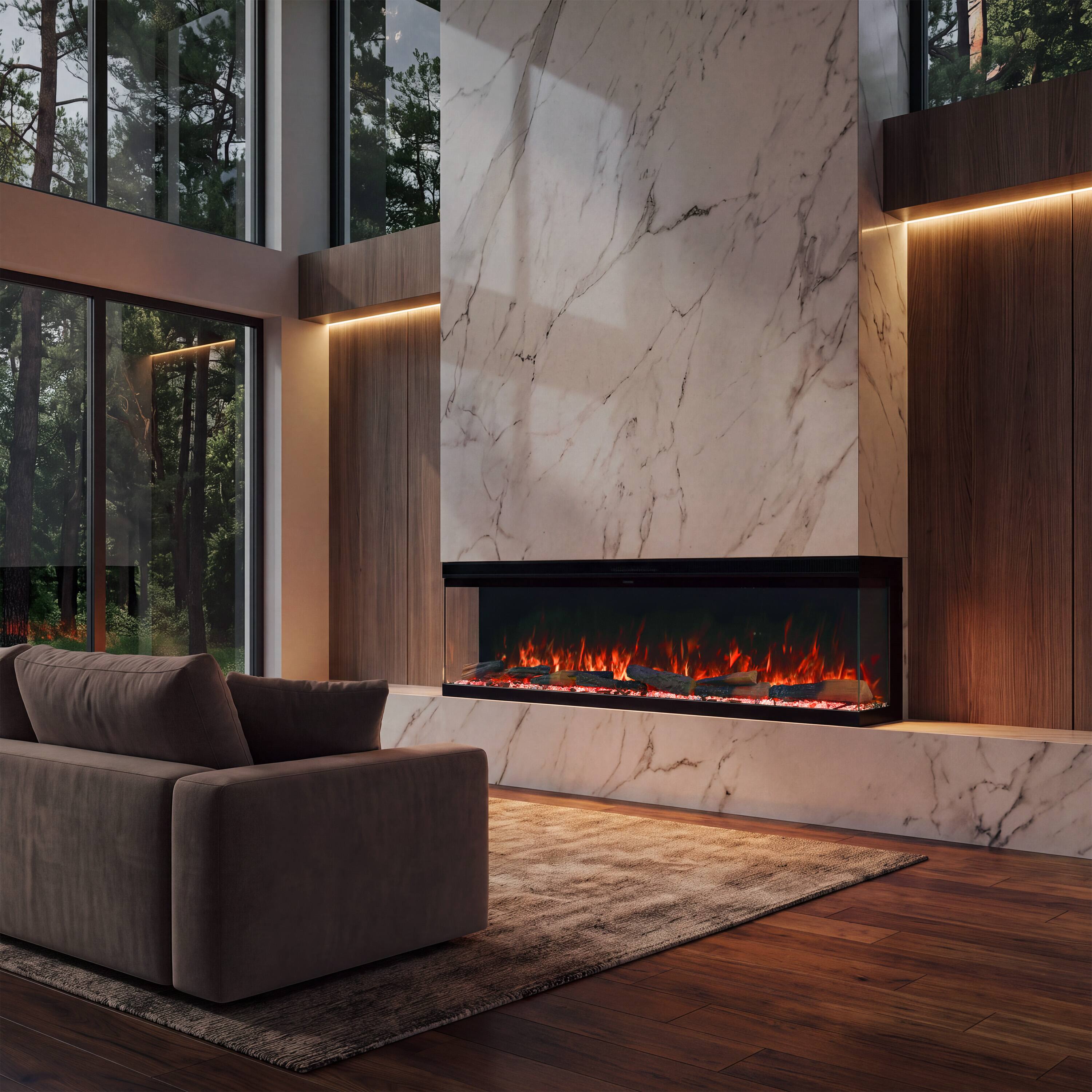 Alt View 2. Mondawe - 72" 3-Sided Smart Electric Fireplace w/ 14 Flame Colors, WiFi App and Smart Control - Black.