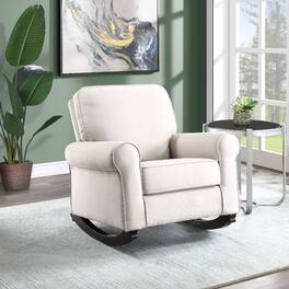 Loheer - Fabric Rocking Chair Wooden Legs Upholstered Rocker - Beige