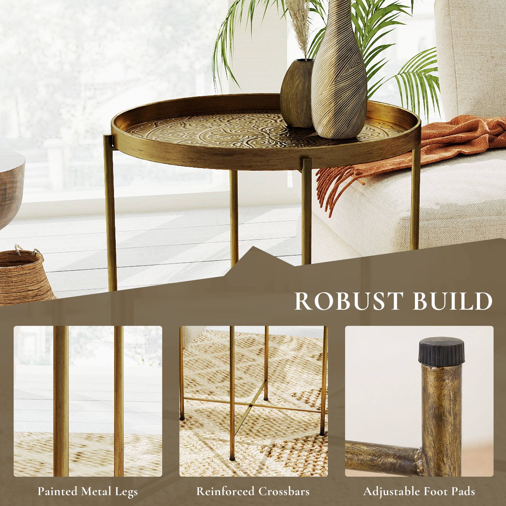 ROBUST BUILD

- Painted Metal Legs
- Reinforced Crossbars
- Adjustable Foot Pads