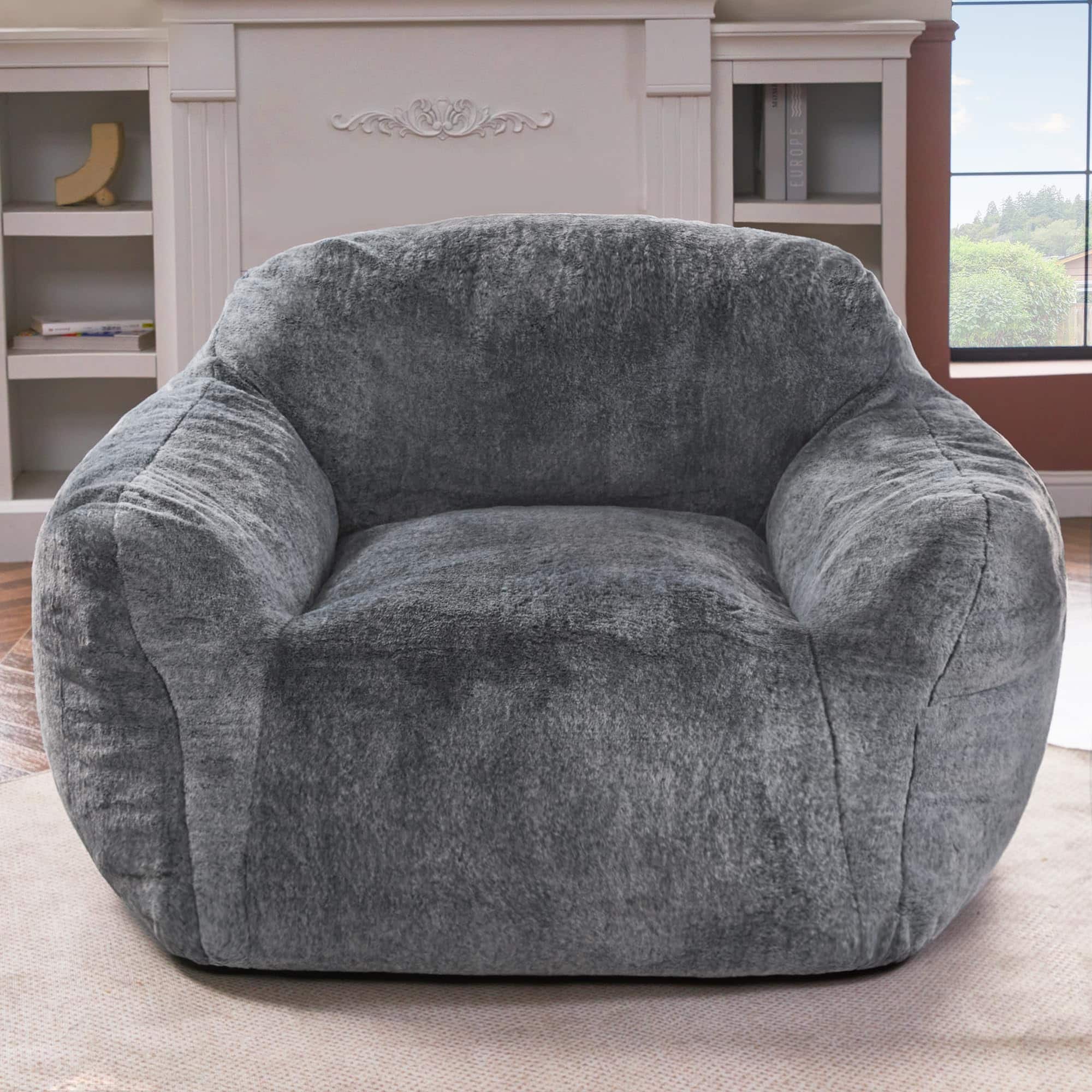 Fabibe - Homguava Bean Bag Chair Bean Bag Chairs for Adults Comfy Beanbag Chair with Spacious Design Oversized Bean Bag Sofa with - Grey Single