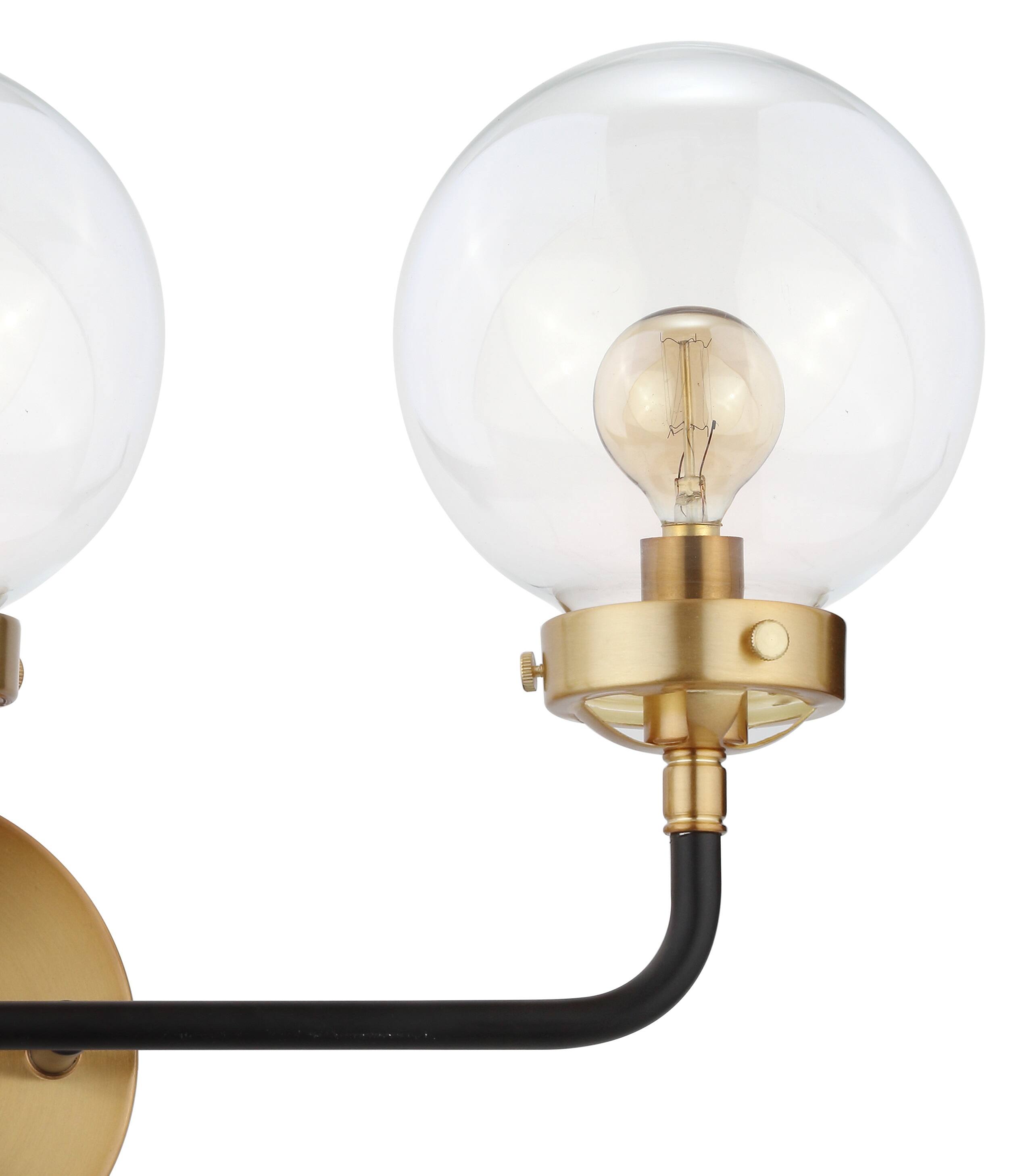 Alt View 4. Jonathan Y - Caleb 22" 3-Light Contemporary Transitional Iron/Glass LED Vanity Light, Brass Gold/Black - Black/Brass Gold.