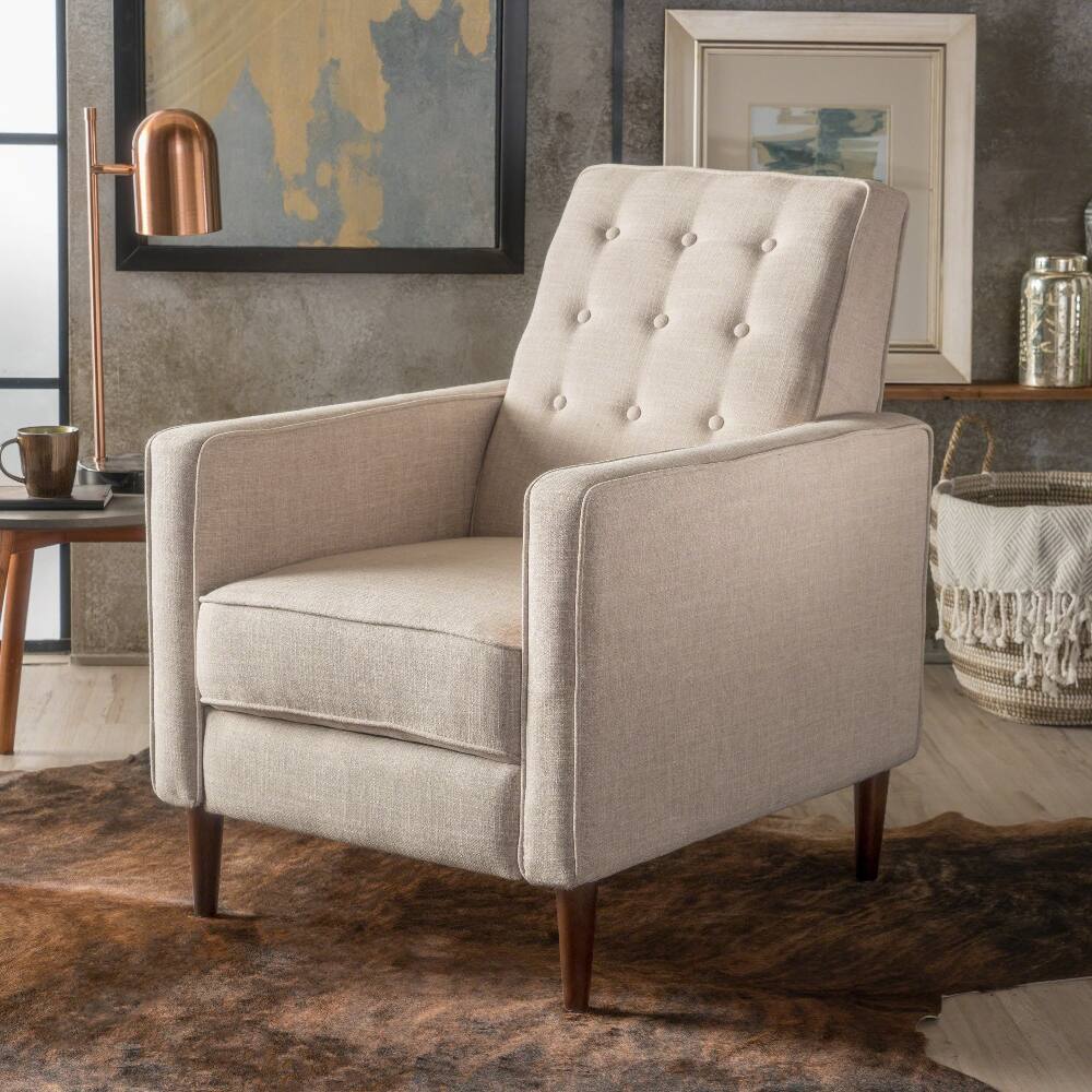 Front. Loheer - Loheer Fabric Recliner Chair, Mid-Century Pushback Tufted Sofa with Wooden Legs for Living Room - Gray.