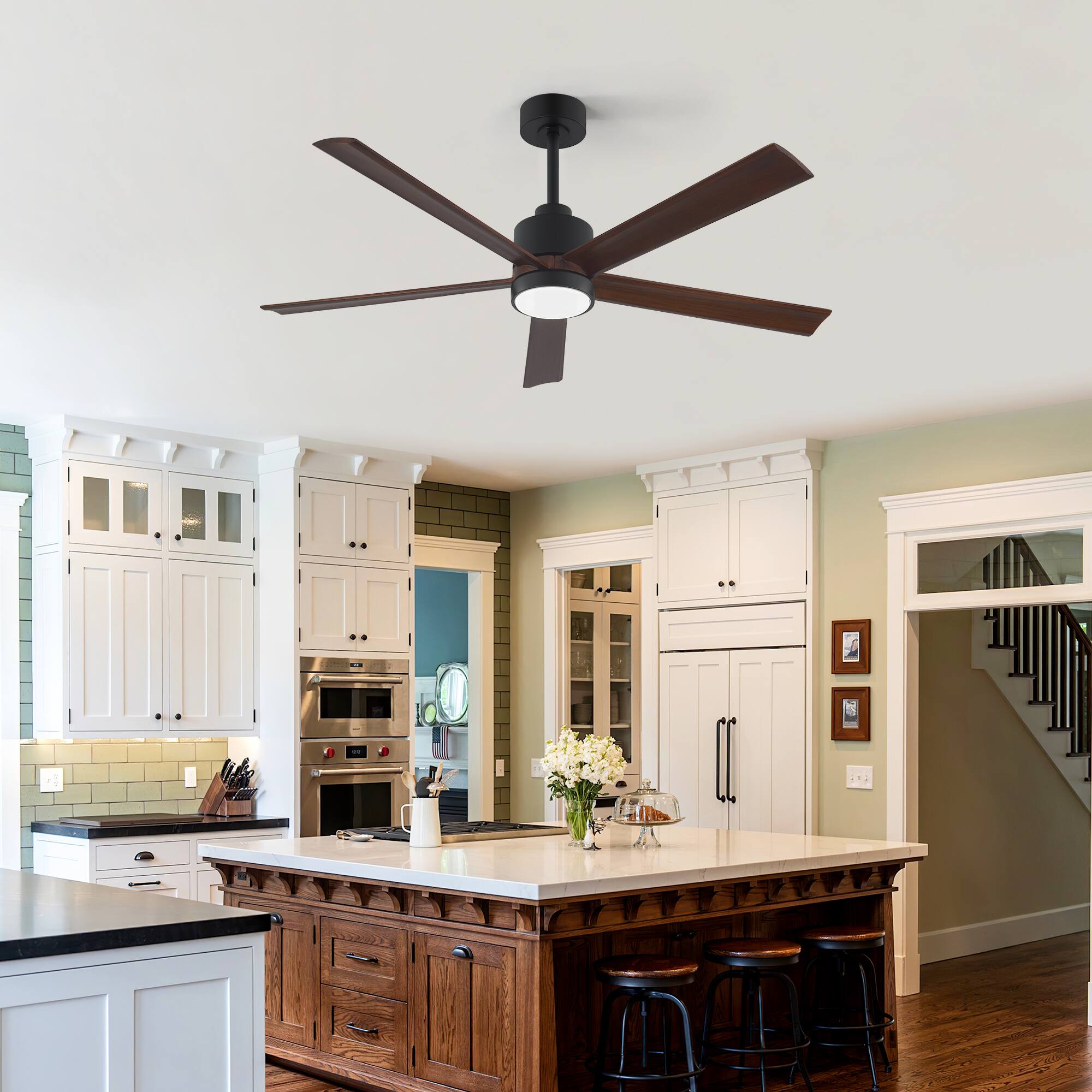 Alt View 8. Breezary - 52" Smart LED Ceiling Fan with Light, Remote & APP Control, 6-Speed, 1/4/8H Timer, 5 Wood Blades, DC Motor - Matte Black.