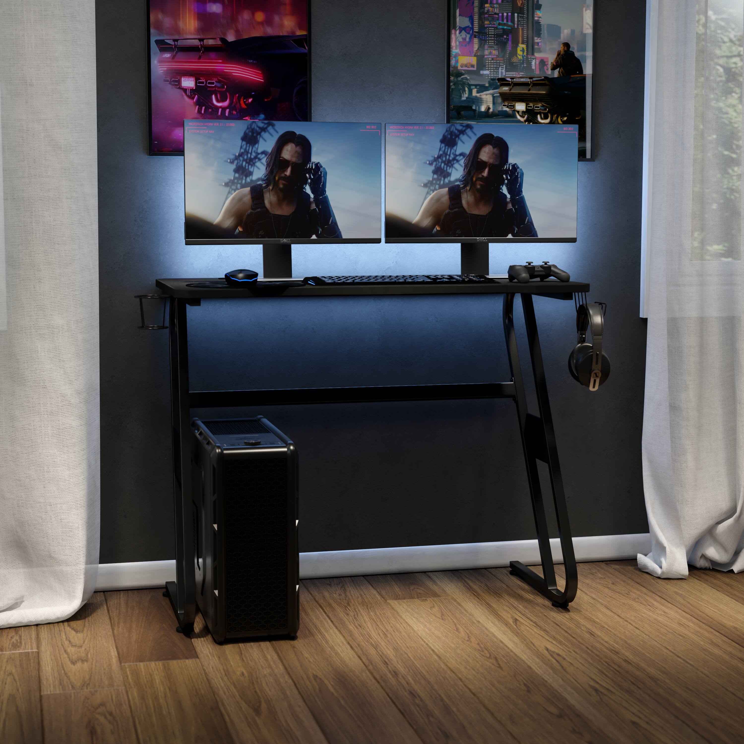 Alt View 3. Emma + Oliver - Professional Gaming Ergonomic Desk with Cup Holder and Headphone Hook - Black.