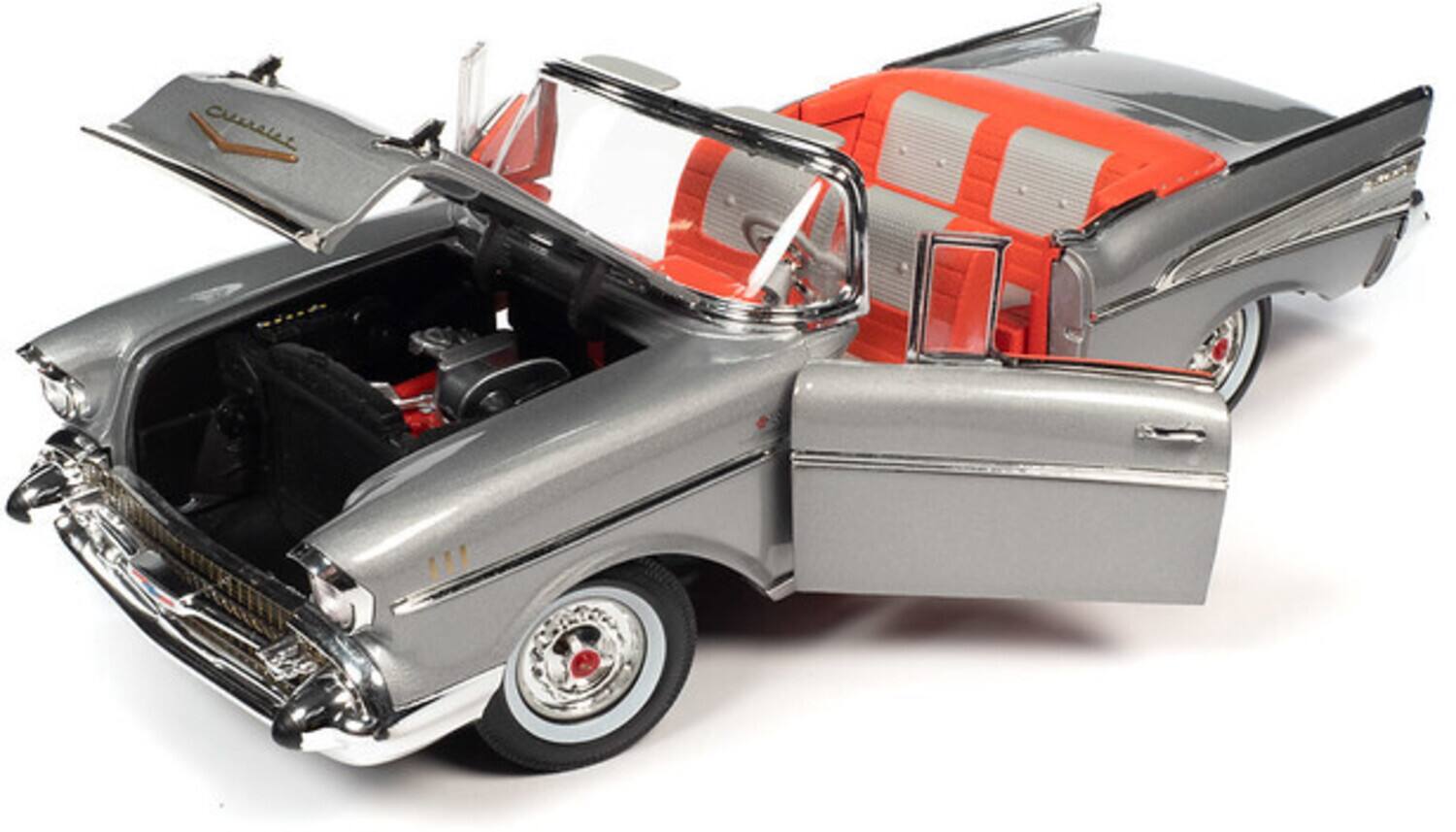 Alt View 4. PopMarket - Auto World 1957 Chevrolet Bel Air Convertible - Inca Silver 1/18 Scale Diecast   - COLLECTIBLES - Multicolor.