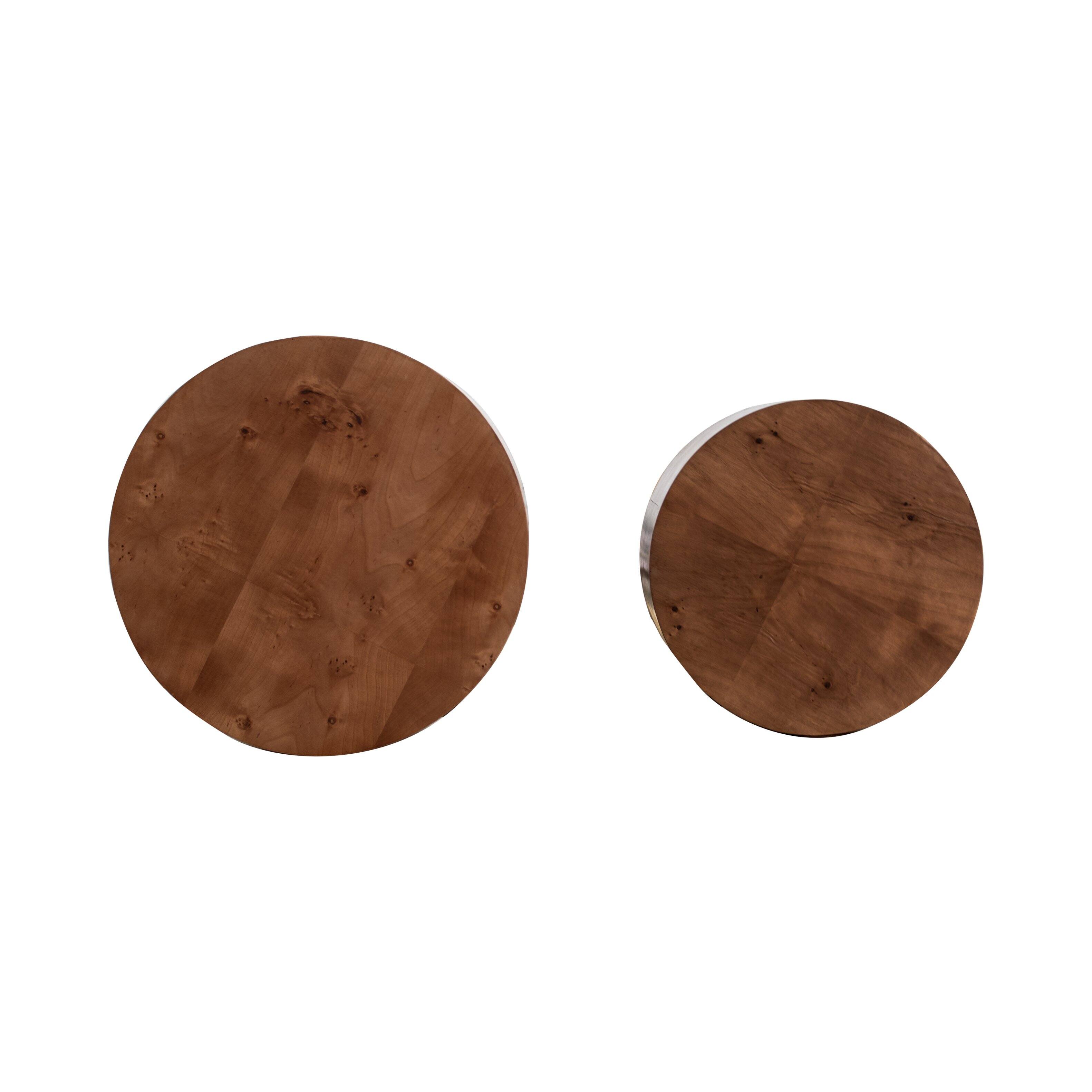 Alt View 6. Loheer - Loheer Nesting Coffee Table Set of 2 Modern Round Brown Burl Wood Circle Accent Tables for Small Spaces Living Room - Dark Brown.