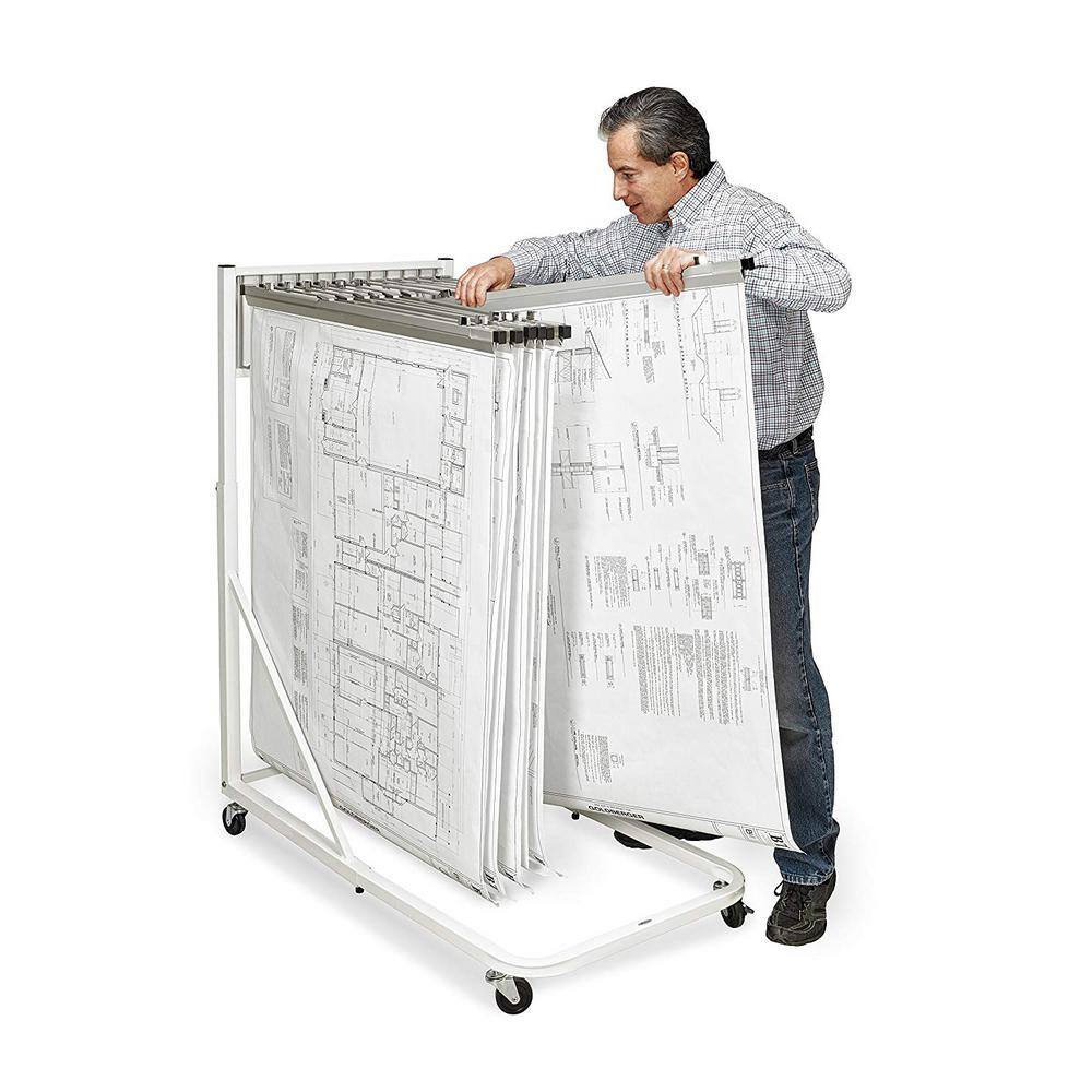 Alt View 2. AdirOffice - Steel Portable Hanging File Cart Mobile Blueprint Storage Rack - White.