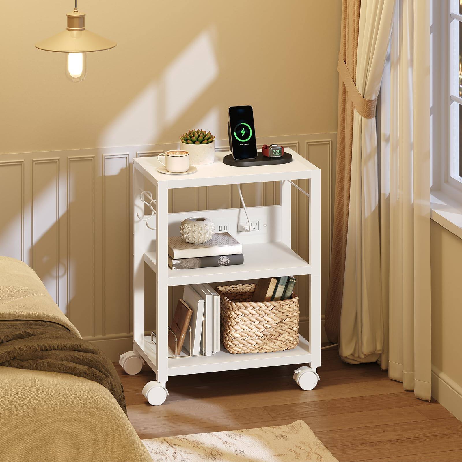 Back. Dazzling Pops - Industrial Printer Cart, 3-Tier Mobile Printer Stand, Rolling Cart with 2 AC Outlets and 2 USB Ports, Home ... - Rustic Brown.