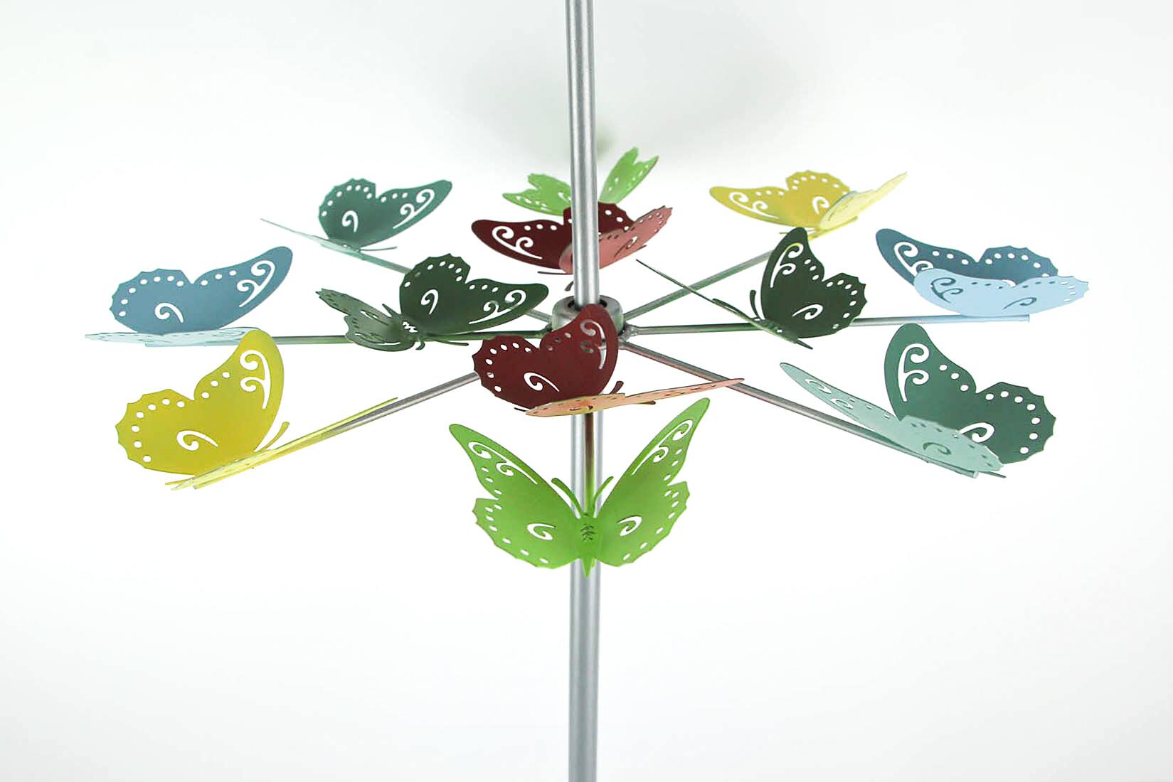 Alt View 1. Transpac - Colorful Two Tier Metal Butterfly Horizontal Spinning Garden Stake - Multicolored.