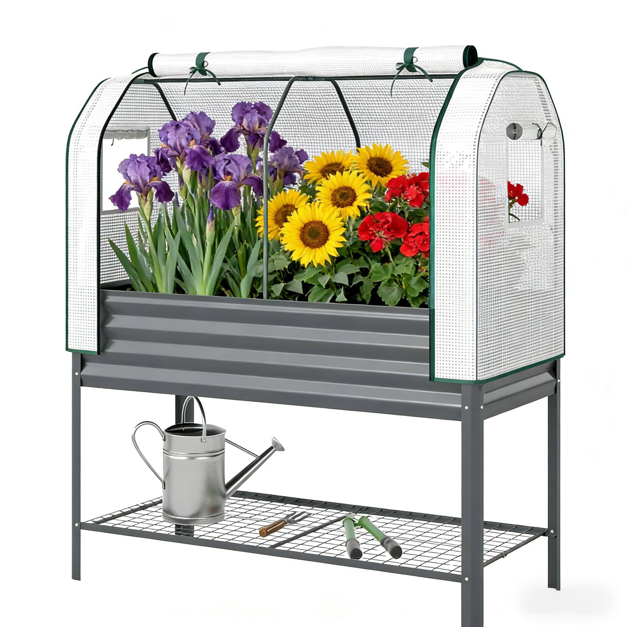 Front. Tenleaf - Convenient Flower Box Outdoor Plant Box Raised Garden Bed Dark Gray.