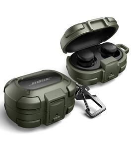 Dexnor - Shockproof Case for Bose QuietComfort Earbuds Protective with Drop-Proof Lock, Carabiner, Keyring, Rugged Bumper Cover - Army Green