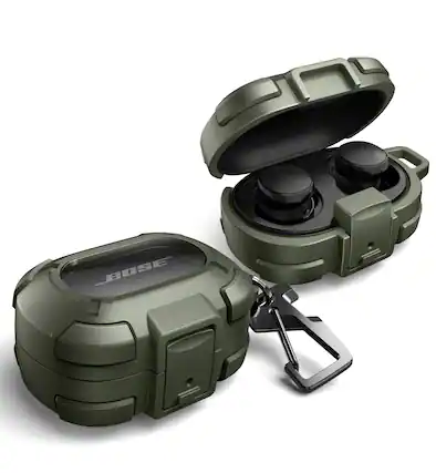 Front. Dexnor - Case for Bose QuietComfort Earbuds 2024 with Drop-Proof Lock, Carabiner, Keyring(Charging Case & Earphones Not Included) - Army Green.