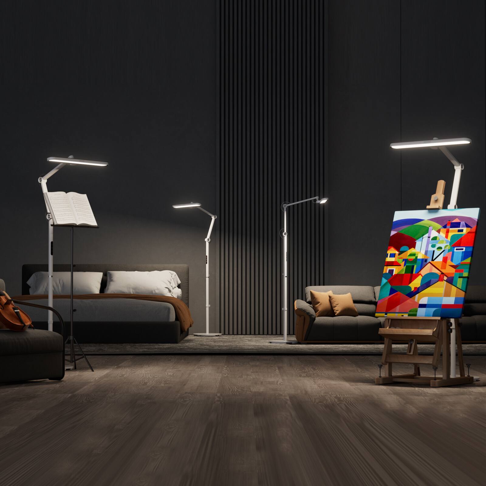 Left. Honeywell - LED Floor Lamp Modern Sunturalux™ Dimmable Floor Lamp Ideal for Home Living Rooms & Offices Eye-Friendly Floor Lamp - white.