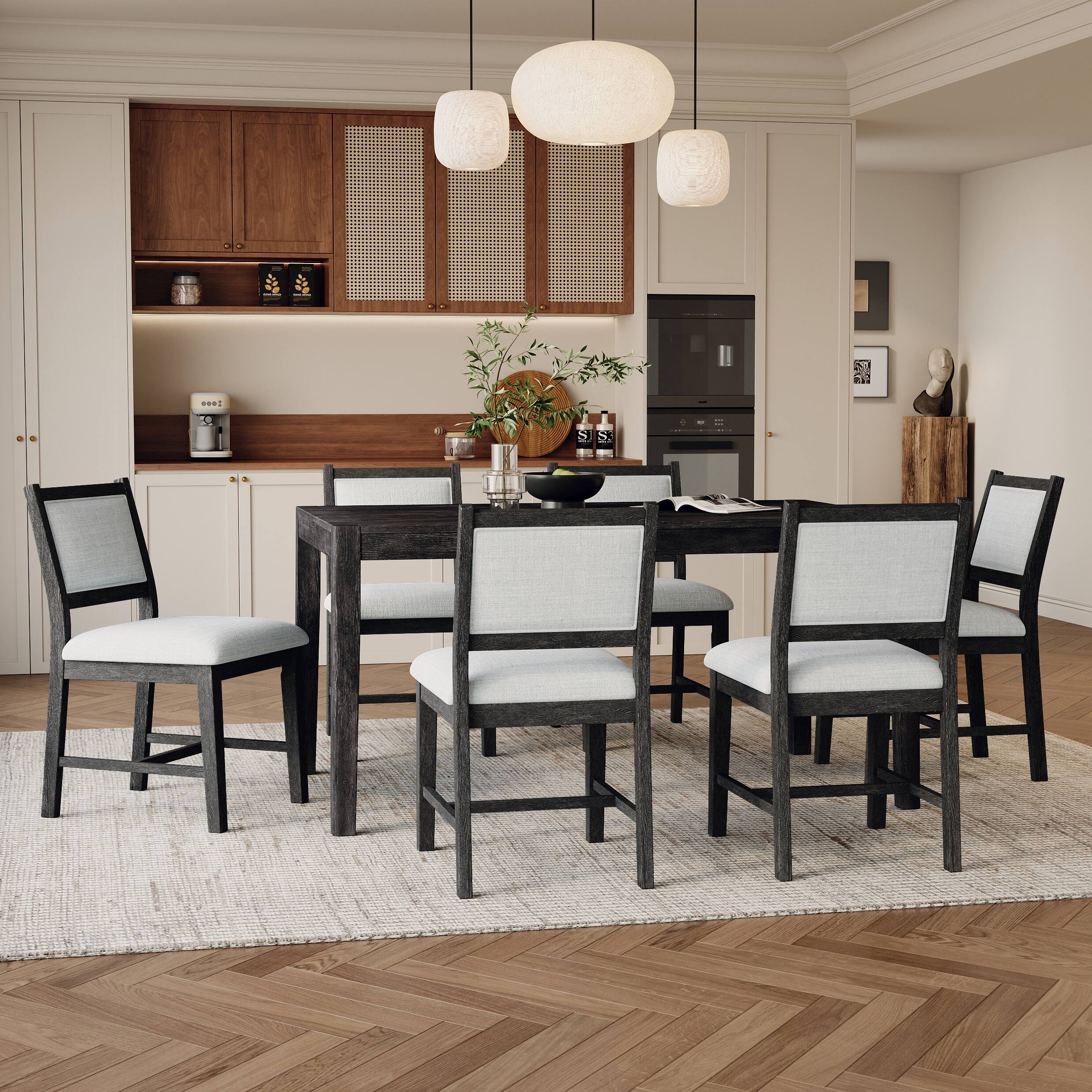 TinyHomie 7 Piece Retro Dining Table Set for 6 1 Rectangular Wood ...