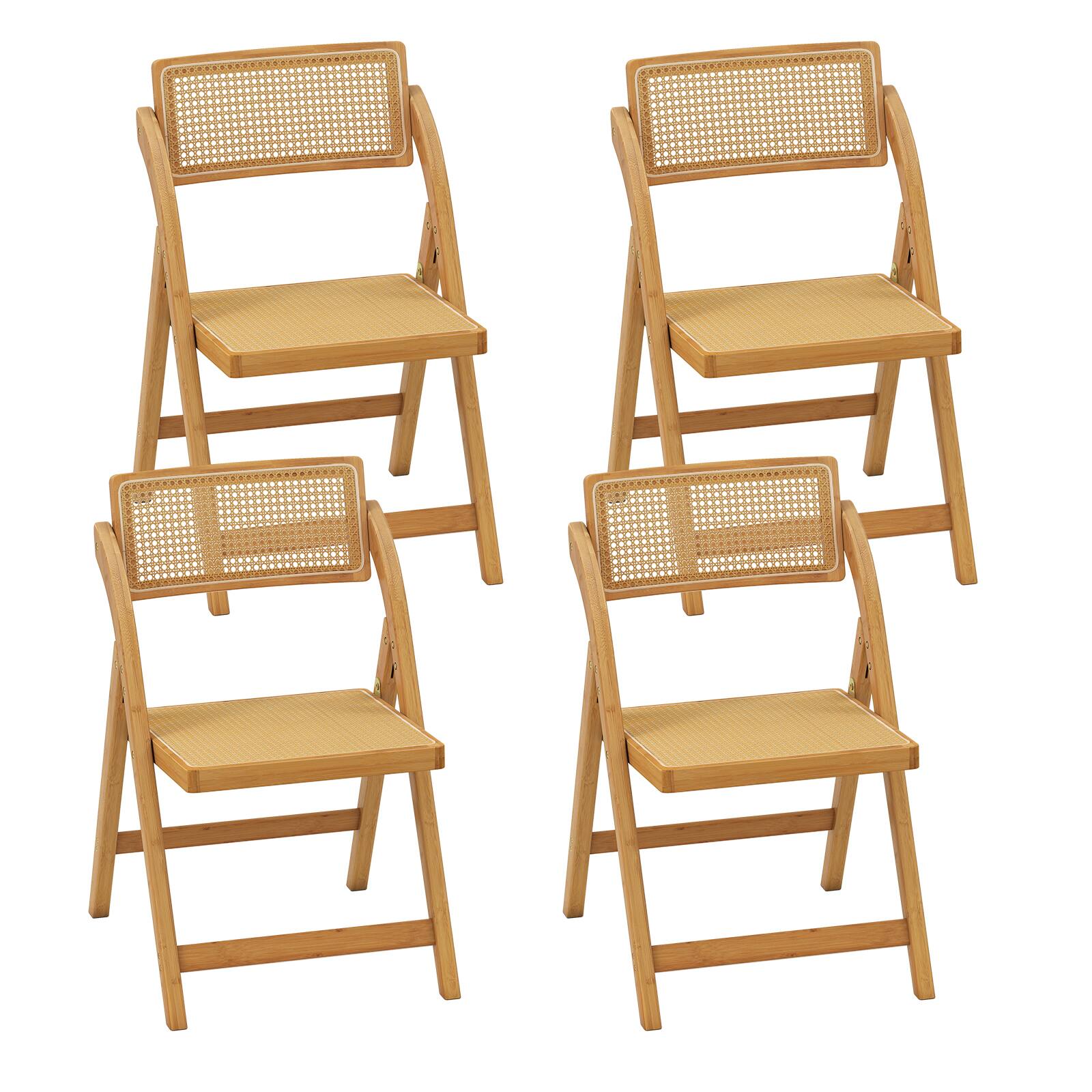 Front. Gymax - Gymax Rattan Cane Folding Chairs Set of 4 w/ Rotatable Backrests 330lbs Capacity - Natural.