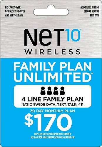 Front Standard. NET10 - $170 Family Plan Top-Up Card.